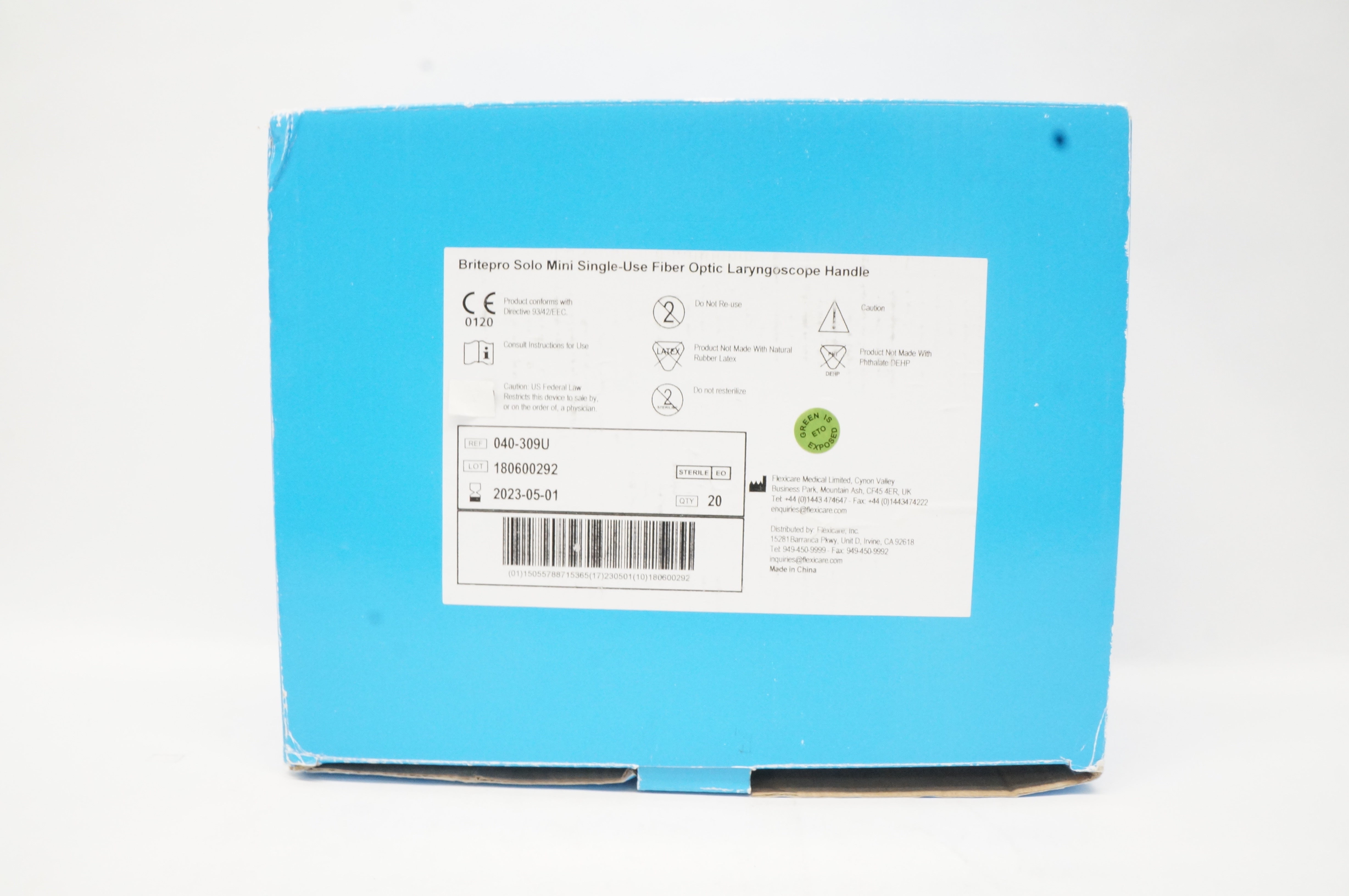 Flexicare 040-309U BritePro Solo Fiber Optic Laryngoscope Handle - Box of 20