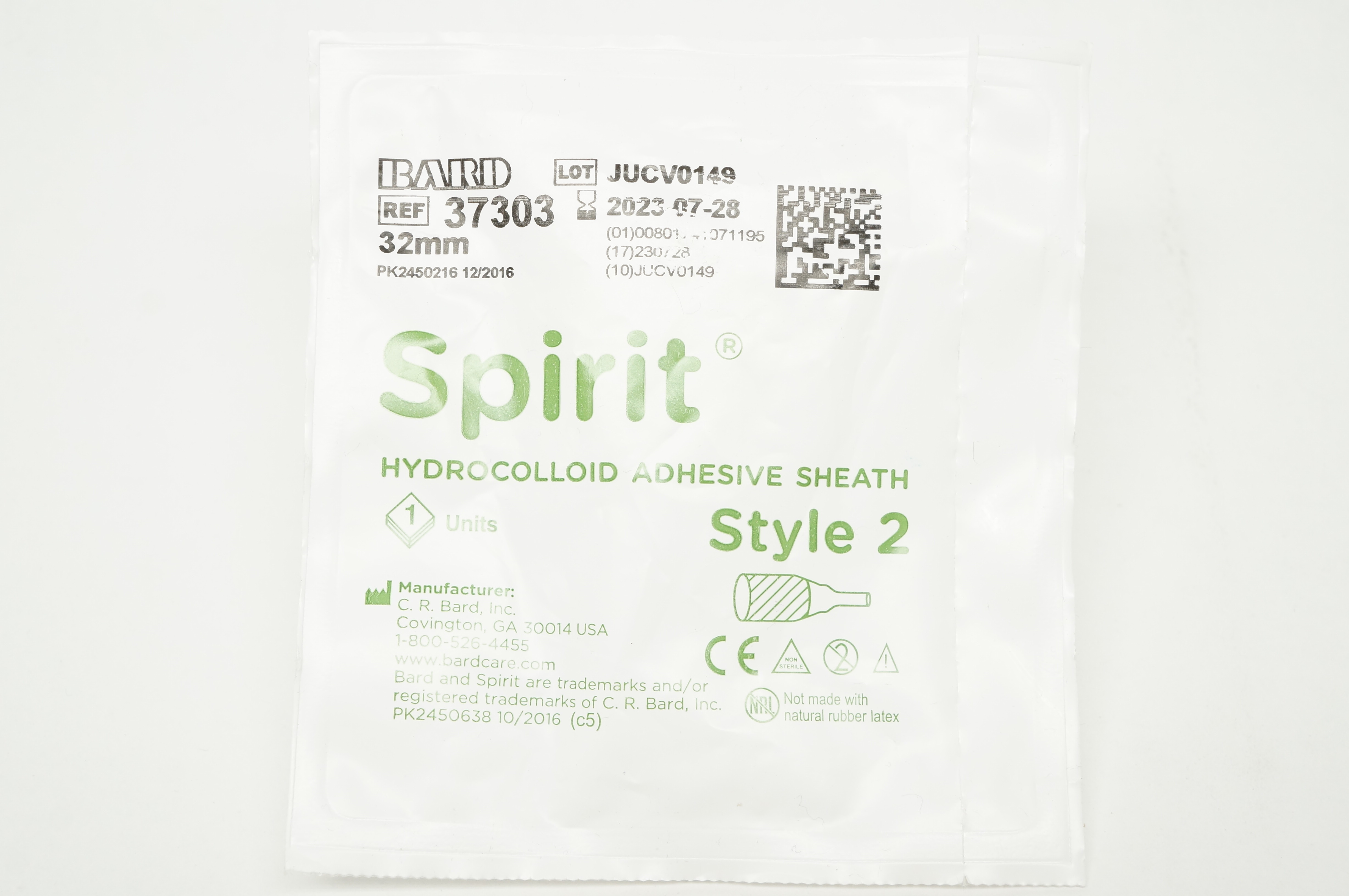 Bard 37303 Spirit Hydrocolloid Adhesive Sheath Style 2, 32mm
