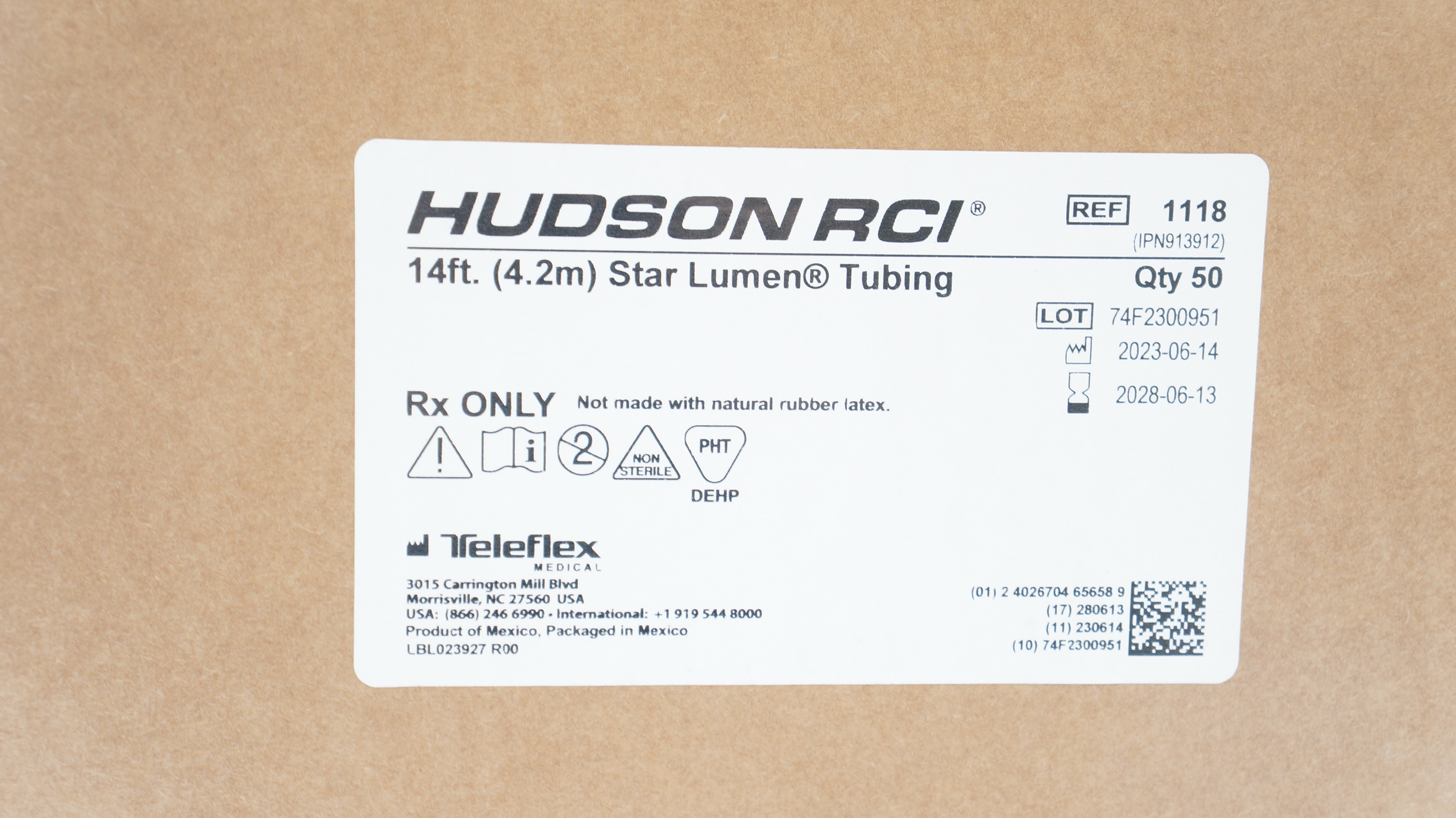 Teleflex 1118 Hudson RCI Star Lumen Tubing 14ft. - Case of 50