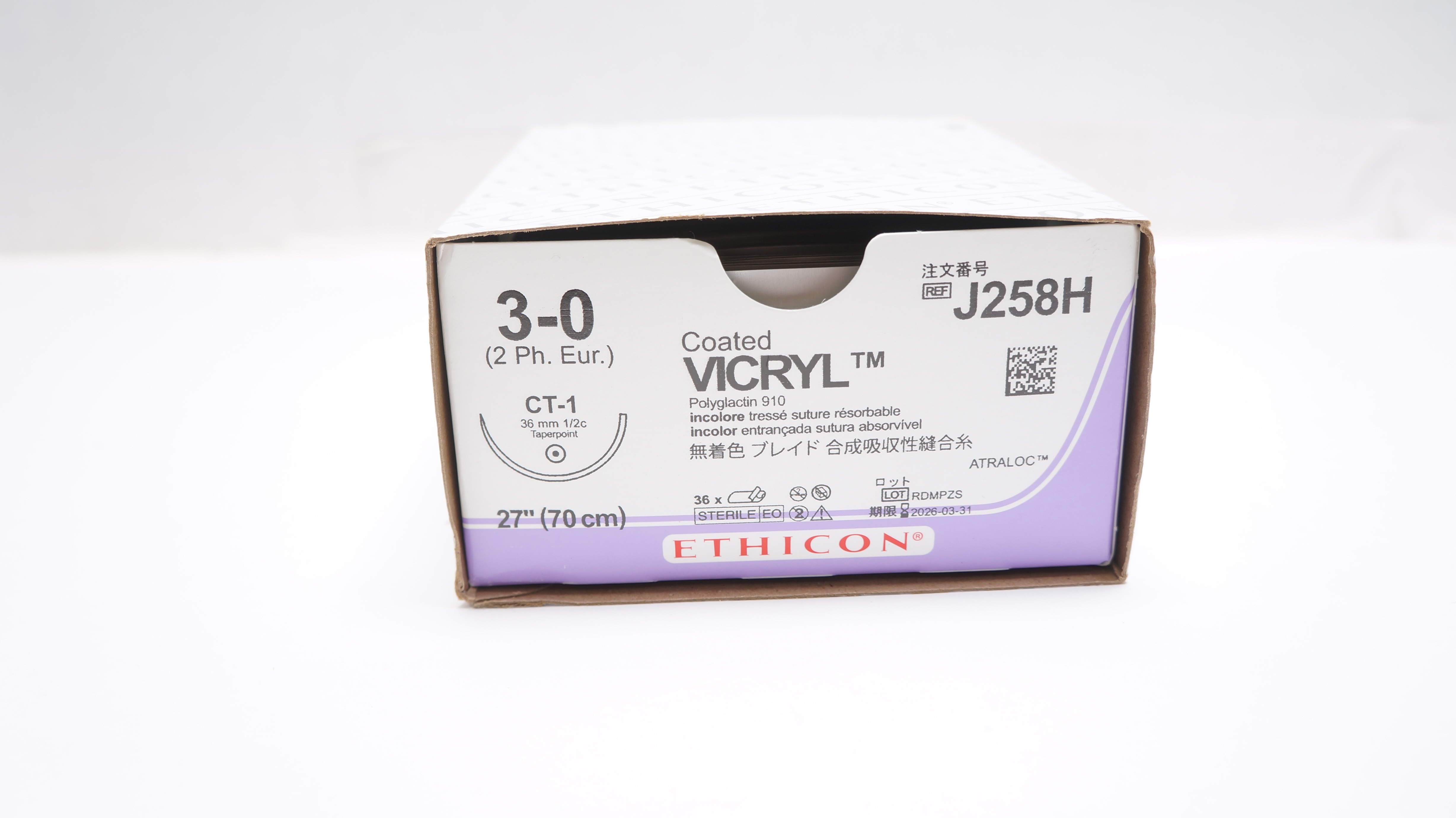 Ethicon J258H VICRYL Stre CT-1 36mm 1/2c Taperpoint 27inch - Box of 30