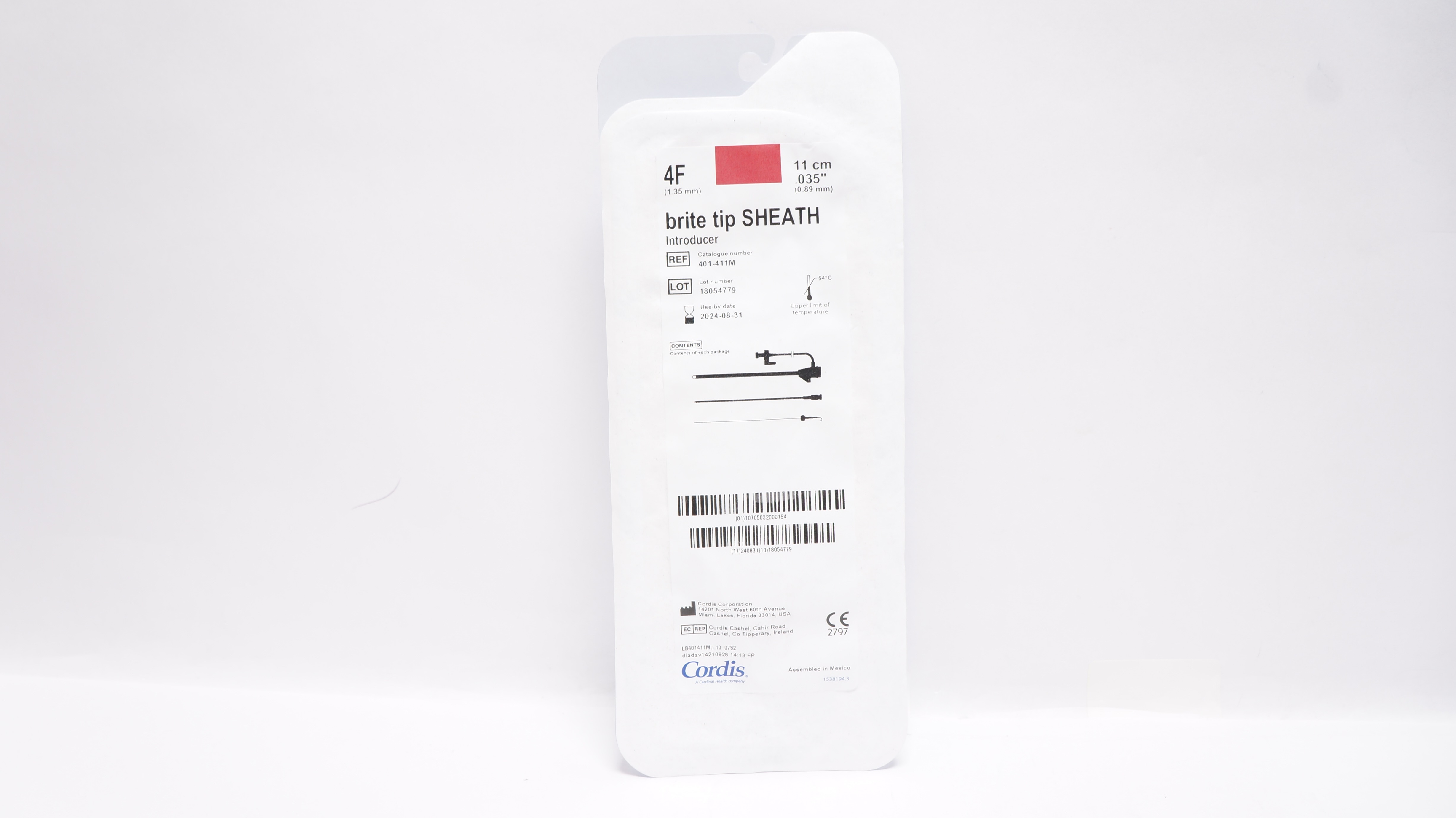 Cordis 401-411M Brite Tip Sheath Introducer 4F x .035inch x 11cm