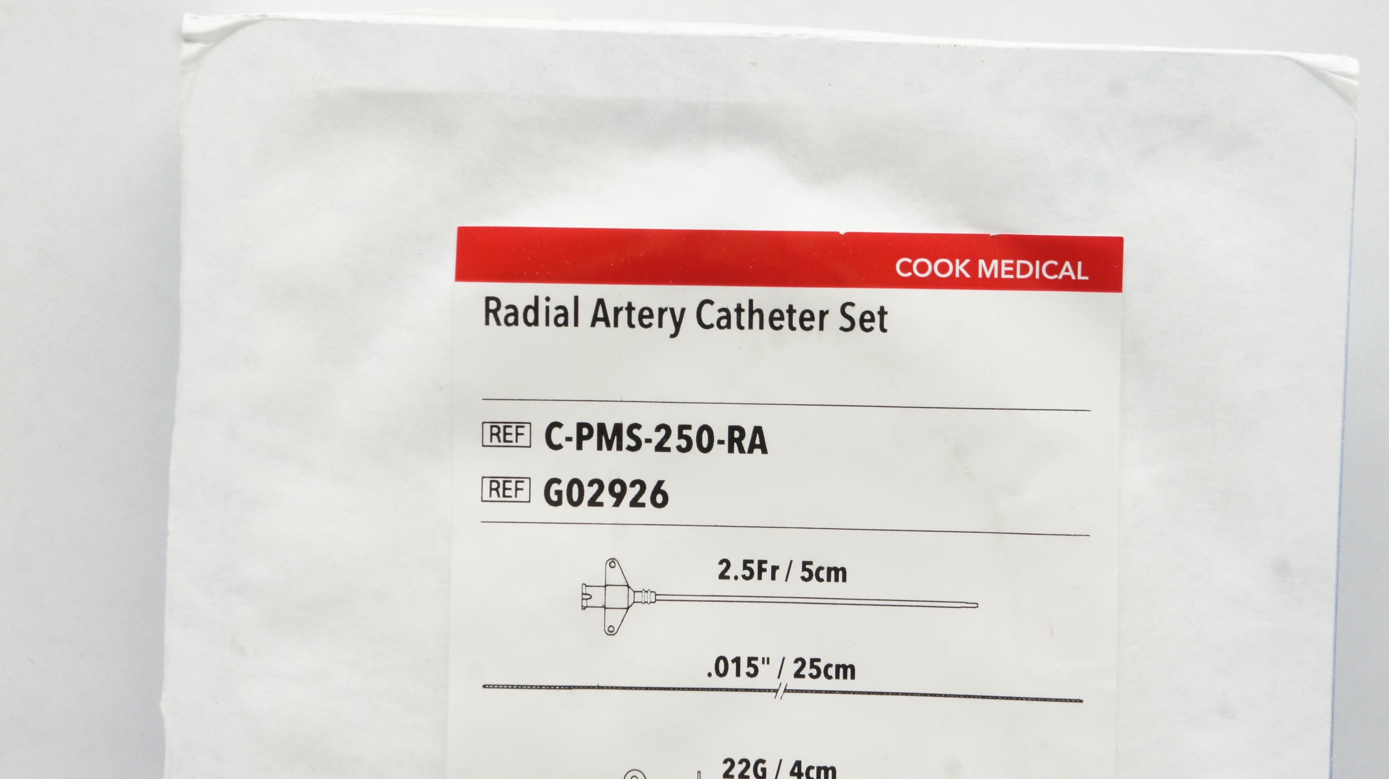 Cook Medical G02926 Radial Artery Cath. Set 2.5Fr x .015inch x 22G (x)