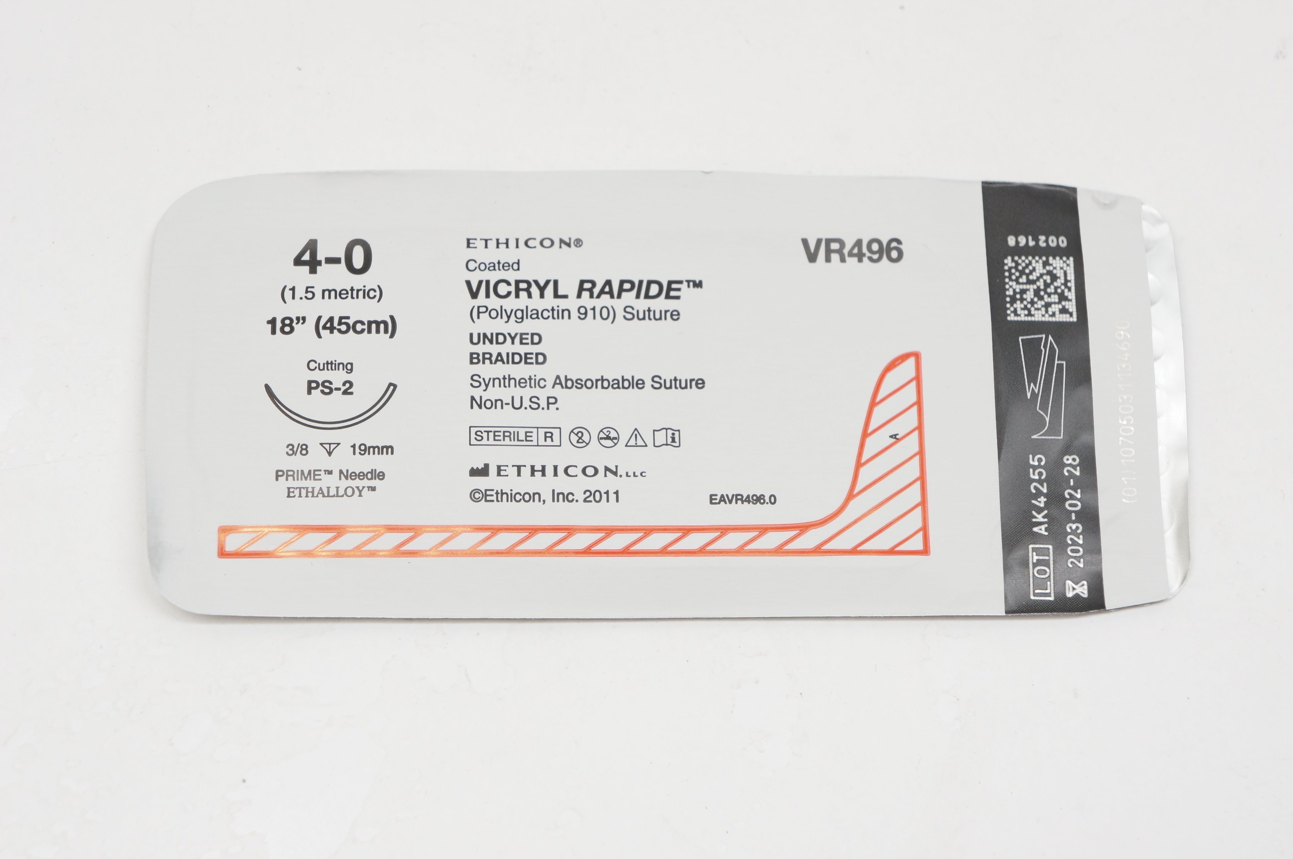 Ethicon VR496 4-0 VICRYL RAPIDE, PS-2, 3/8 19mm, 18inch