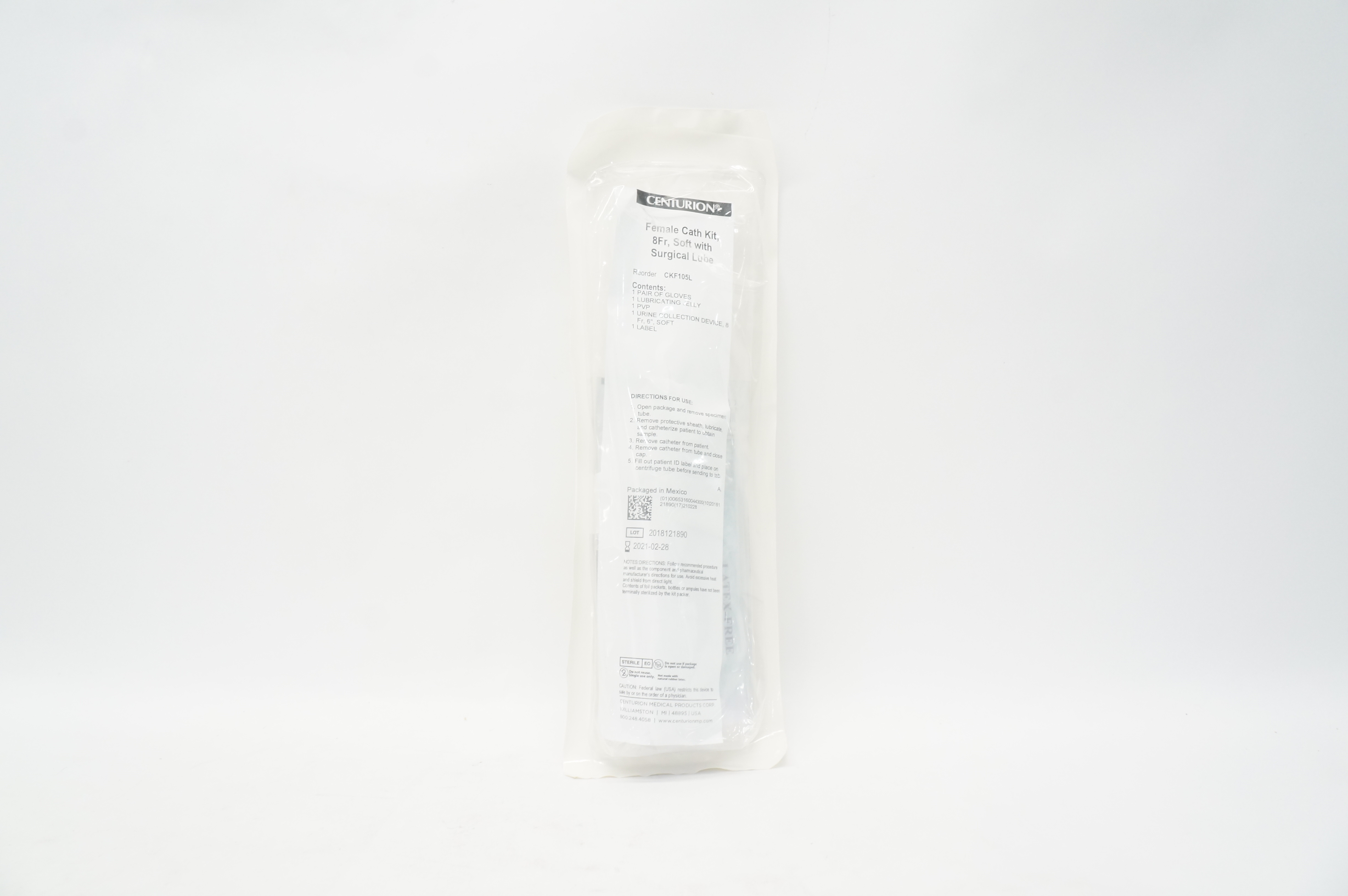 Centurion CKF105L Female Cath Kit 8Fr Soft with Surgical Lube (x)
