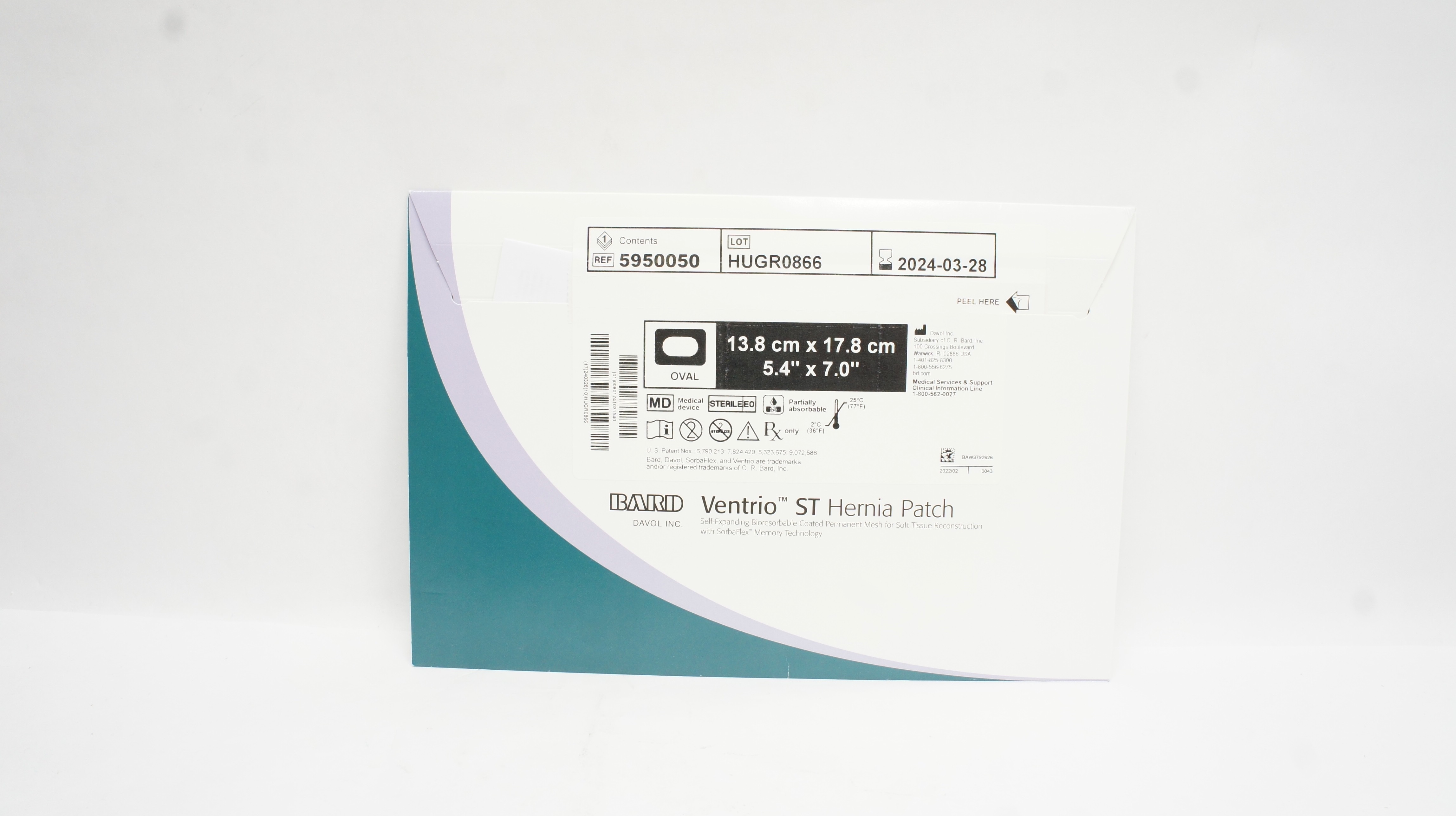 Bard 5950050 Davol Ventrio ST Hernia Patch 5.4inch x 7.0inch