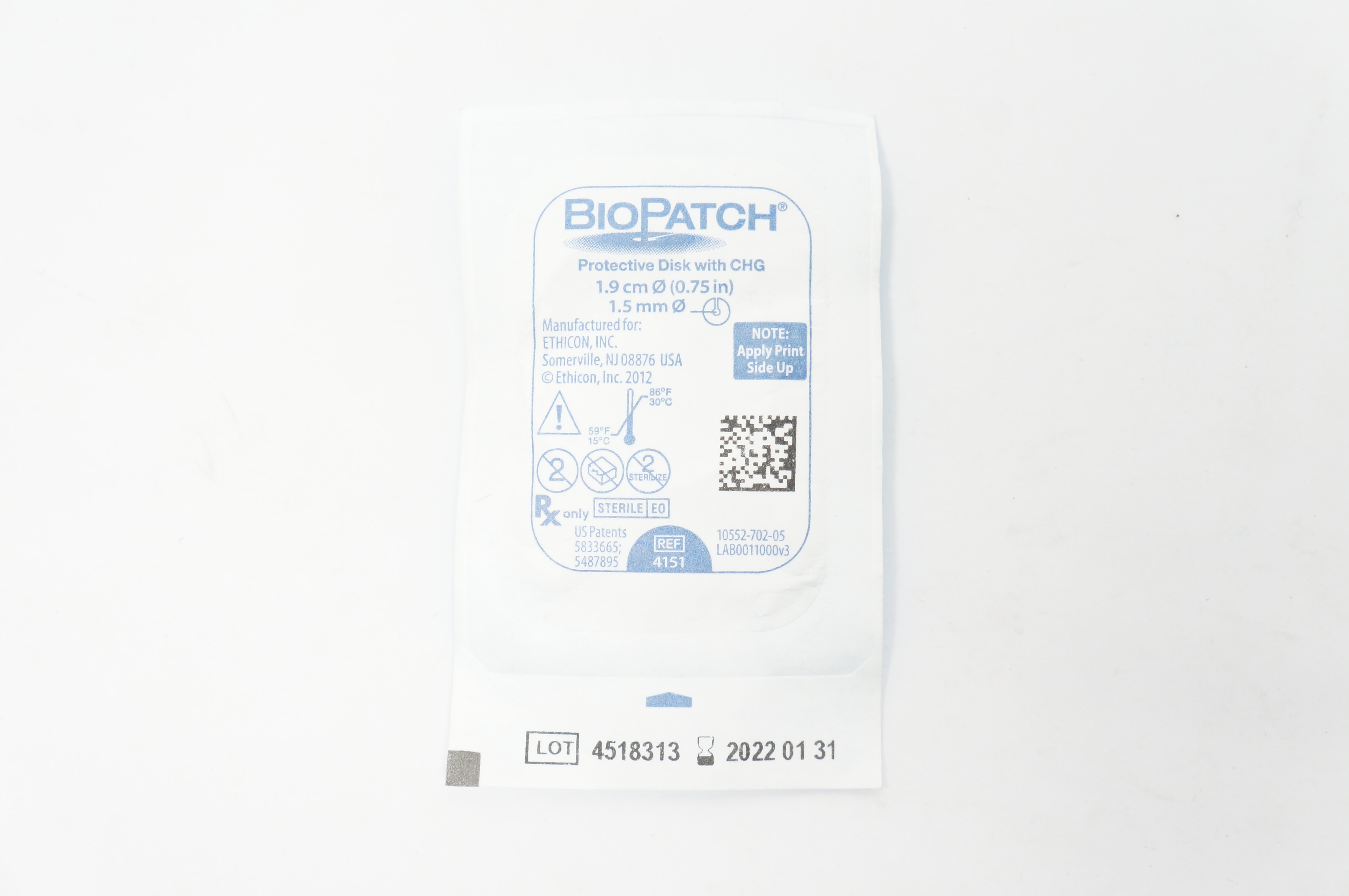 Ethicon 4151 BioPatch Protective Disk with CHG 0.75 inch x 1.5 mm (x)