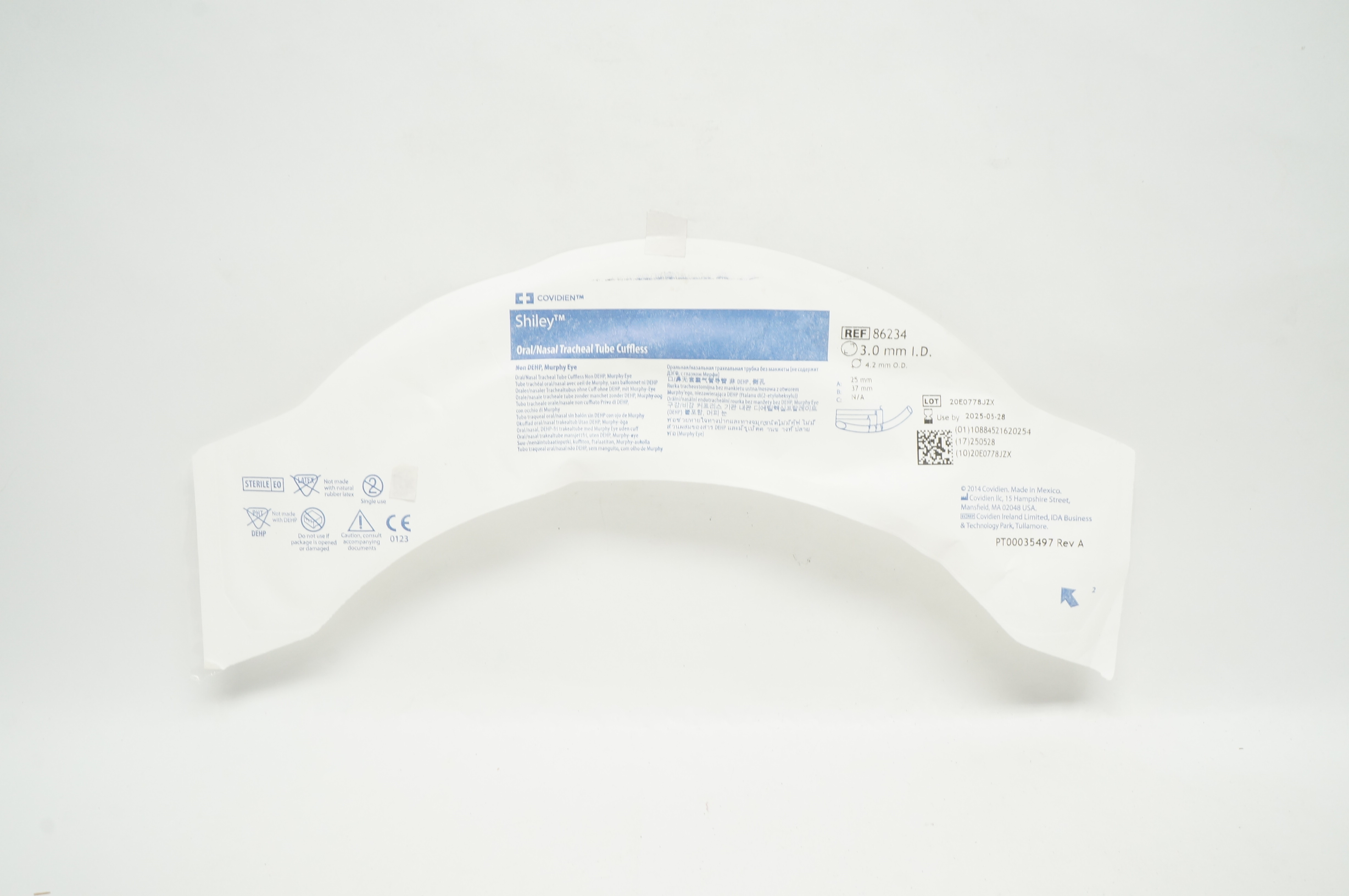 Covidien 86234 Shiley Oral/Nasal Tracheal Tube Cuffless 3.0mm I.D. x 4.2mm O.D.