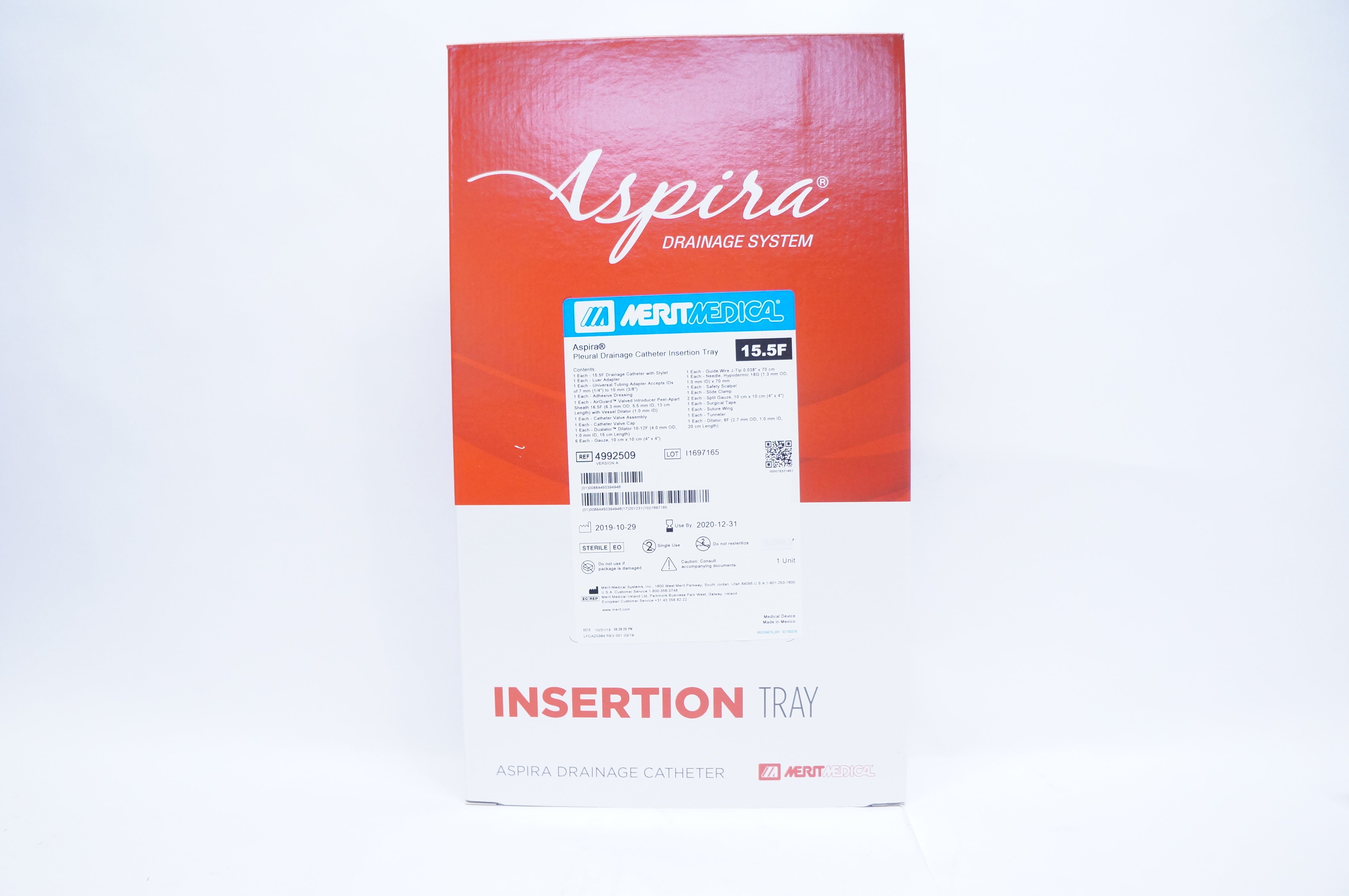 Merit Medical 4992509 Aspira Pleural Drainge Catheter Insertion Tray 15.5 F