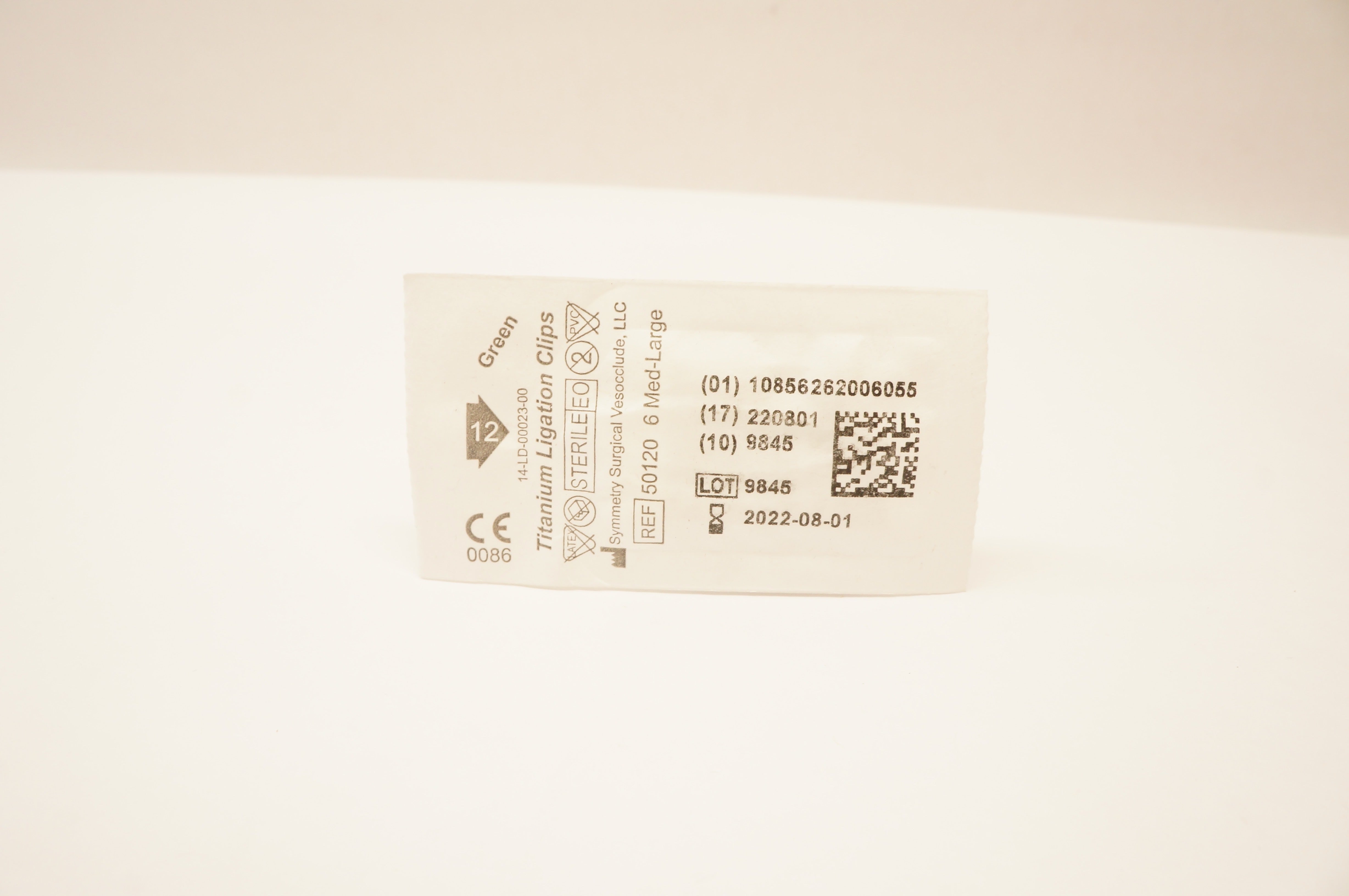 Symmetry Surgical 50120 Titanium Ligation Clips, Green Med-Large (x) - Pack of 6