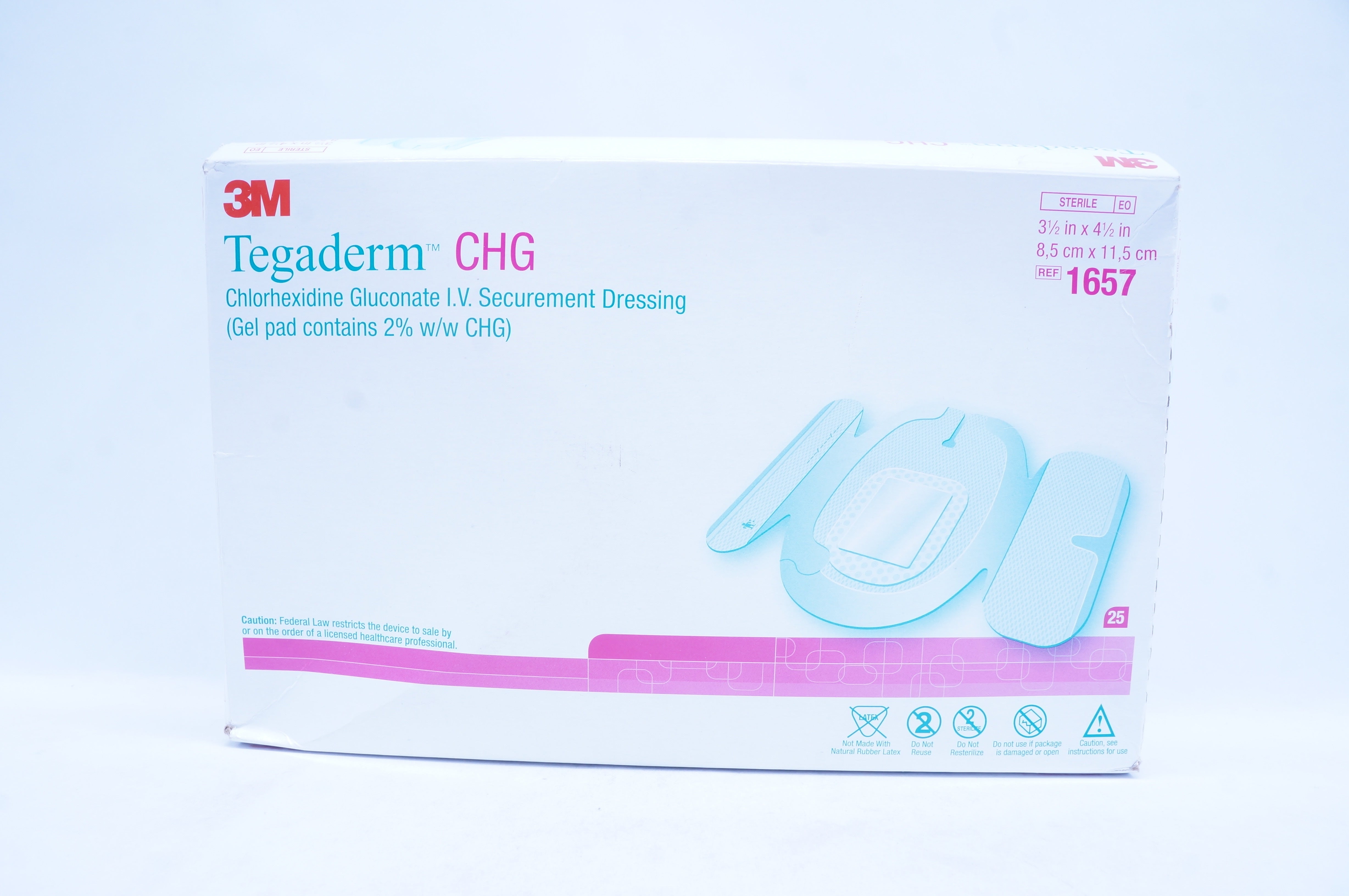 3M 1657 Chlorhexidine Gluconate I.V. Dressing 3-1/2inch x 4-1/2inch - Box of 25