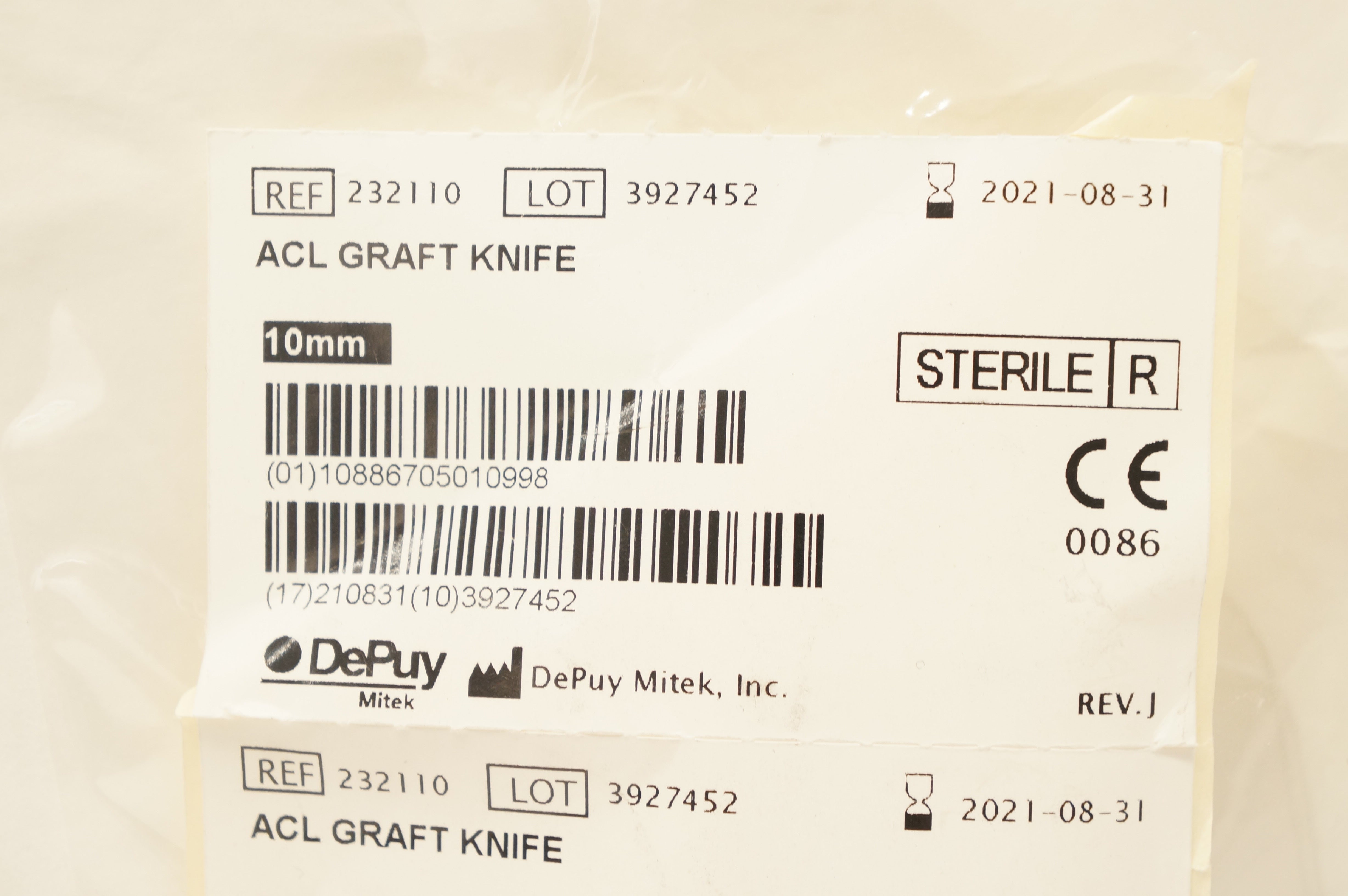 DePuy 232110 Mitek ACL Graft Knife 10mm (x)