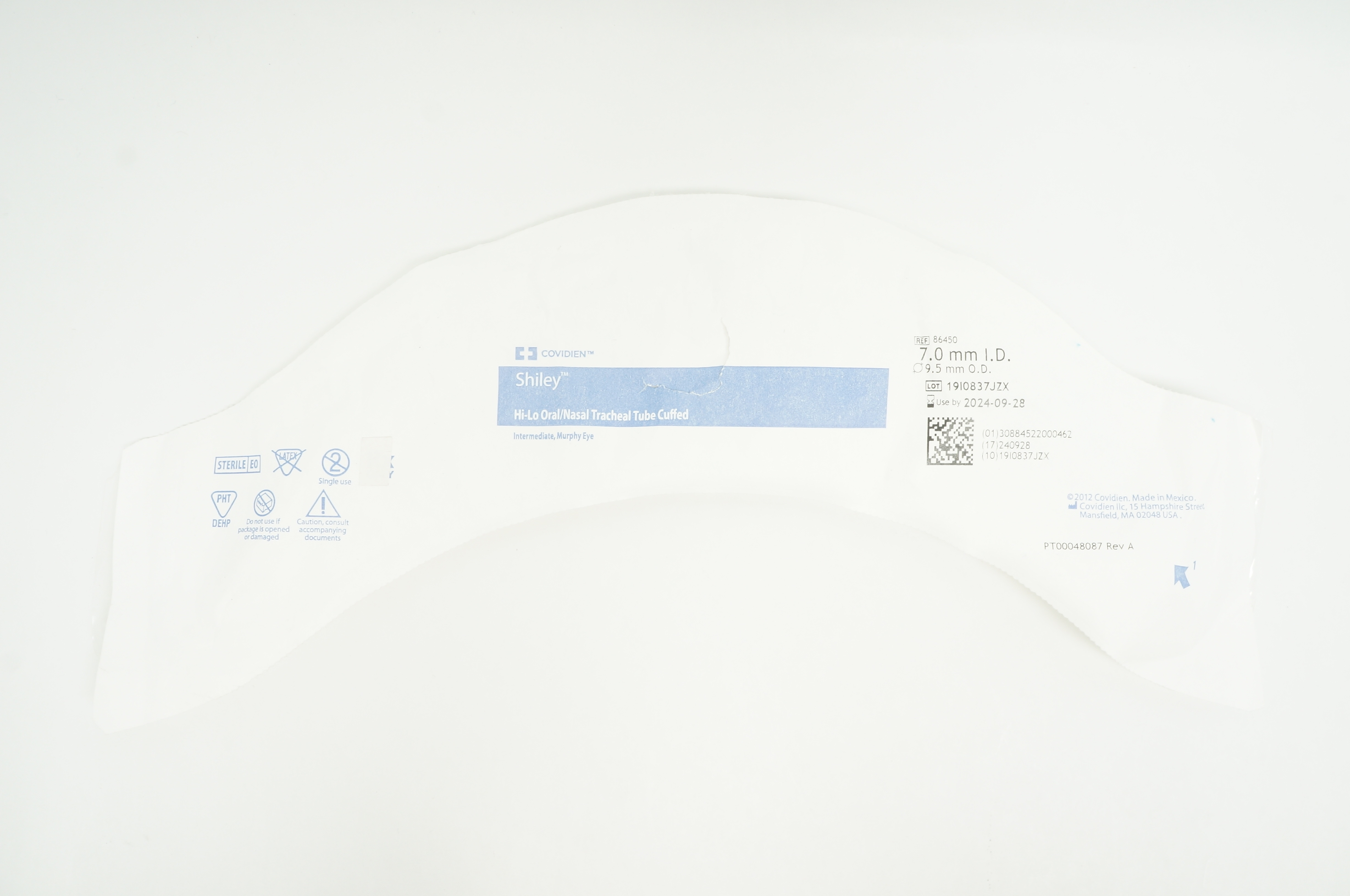 Covidien 86450 Shiley Hi-Lo Oral/Nasal Tracheal Tube 7mm x 9.5mm