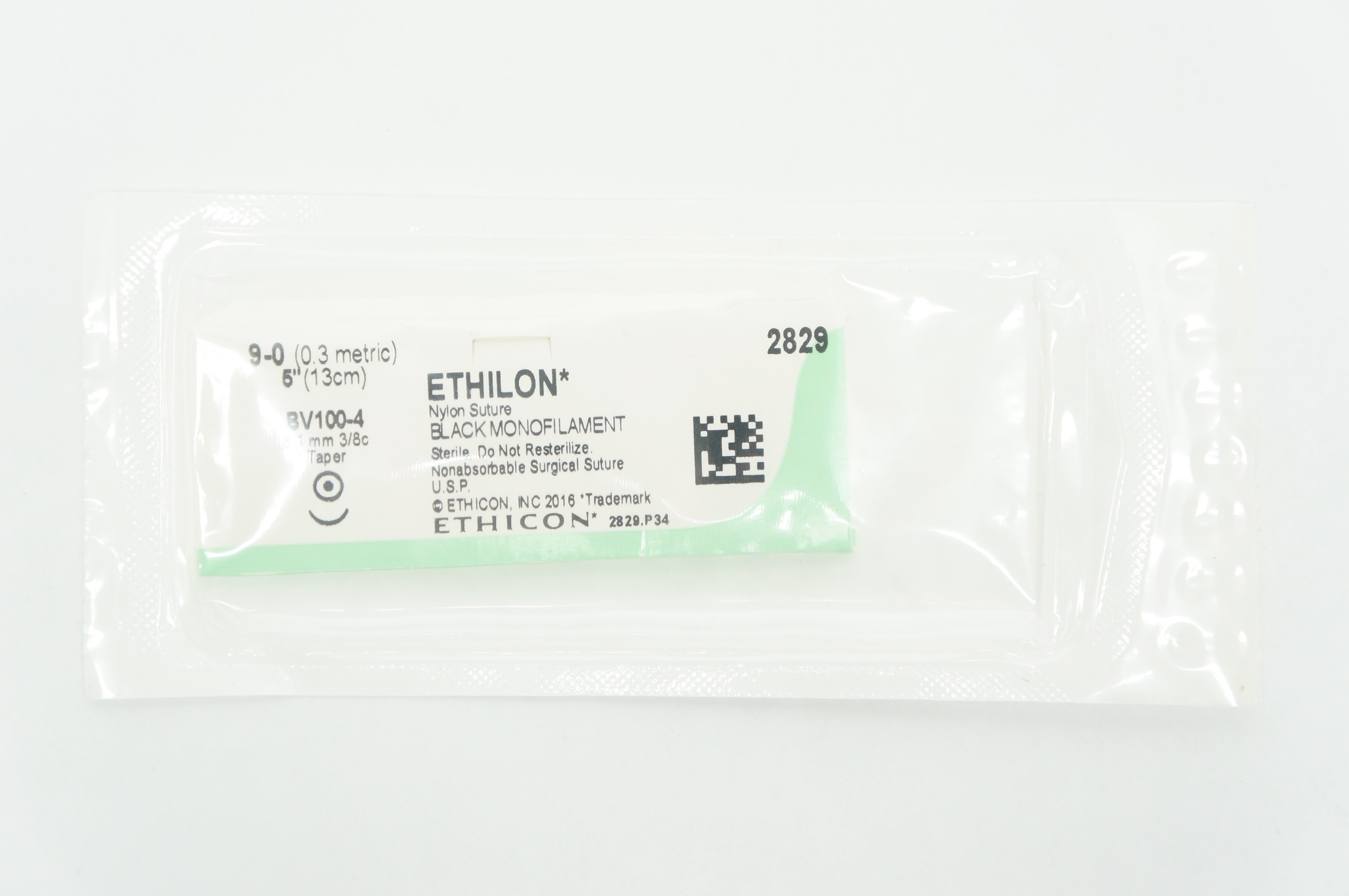 Ethicon 2829 9-0 ETHILON Nylon Stre BV100-4 5.1mm 3/8c Taper, 5inch (x)