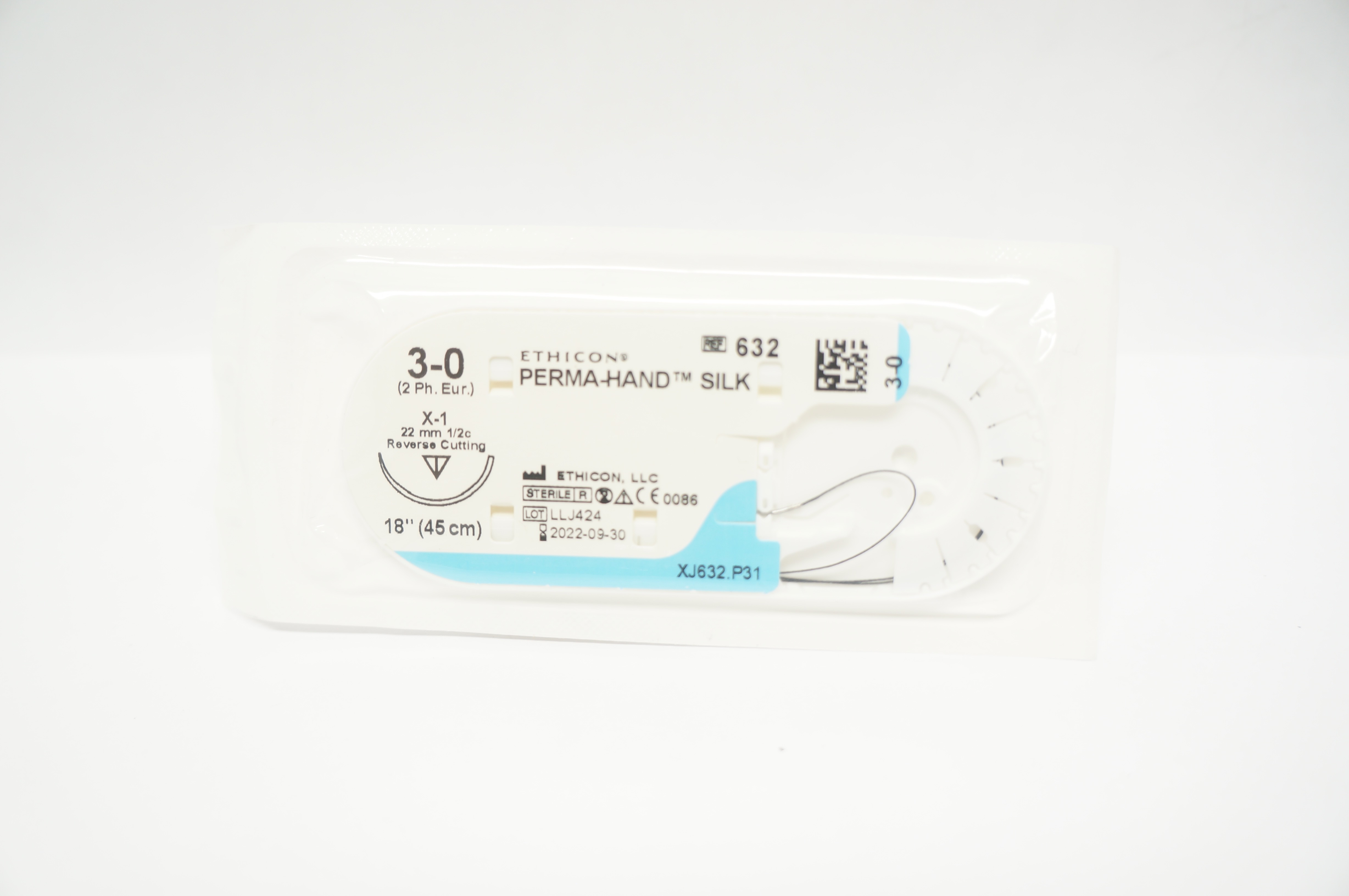 Ethicon 632 3-0 PERMA-HAND SILK, X-1, 22mm 1/2c Reverse Cutting, 18inch (x)