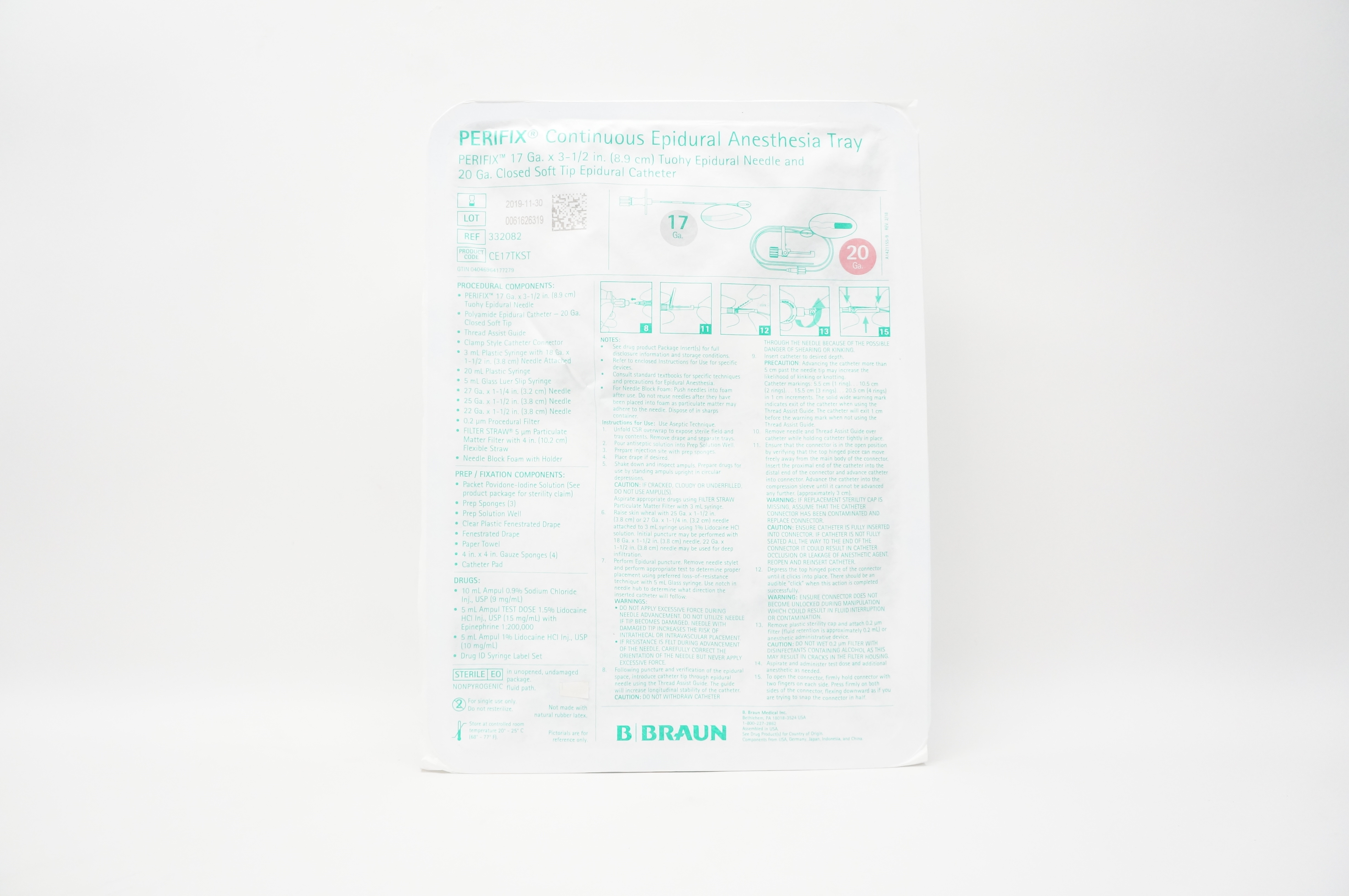 B.Braun 332082 PERIFIX Continuous Epidural Anesthesia Tray 17Ga x 3-1/2inch (x)
