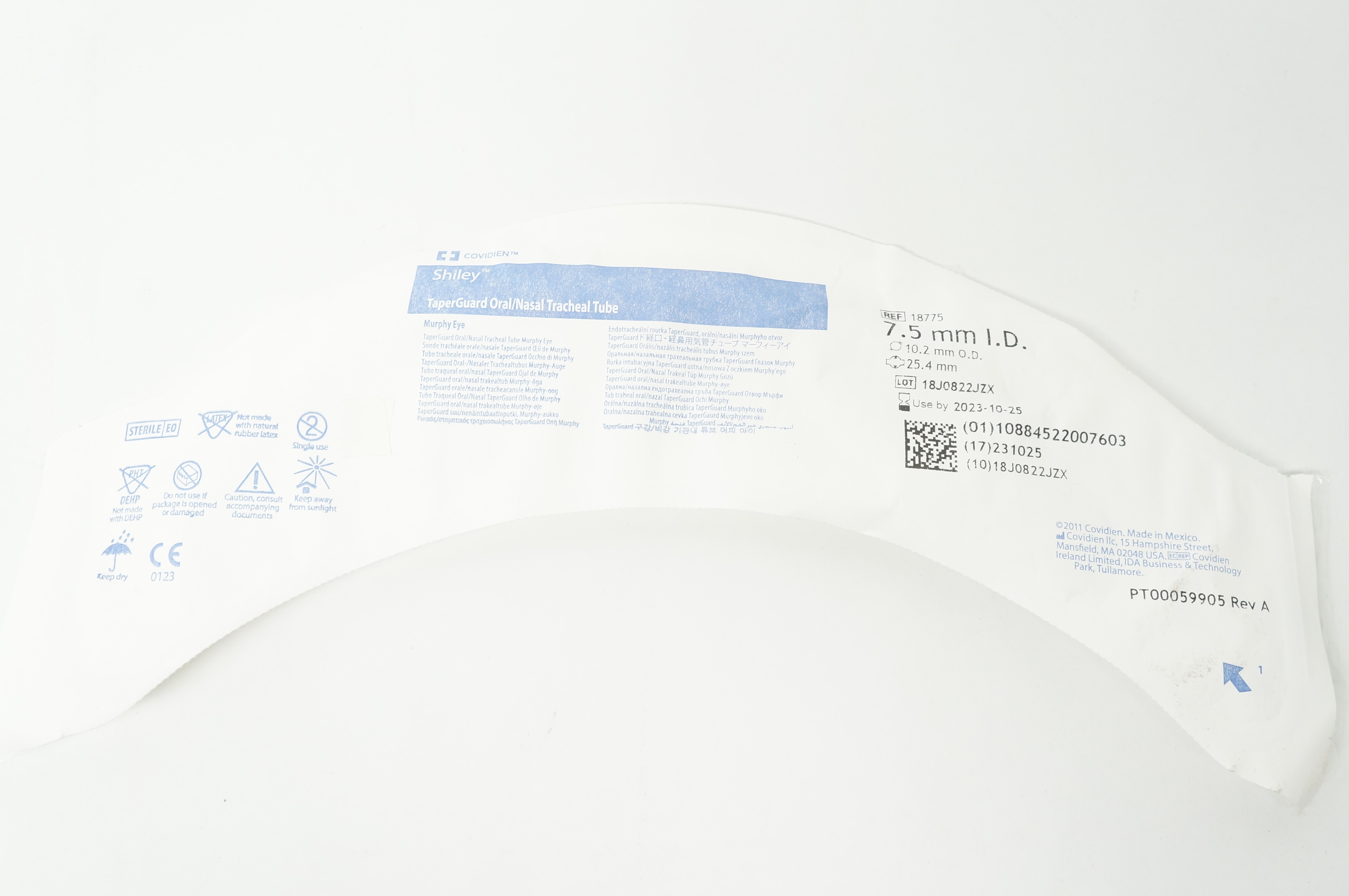 Covidien 18775 Shiley TaperGuard Oral/Nasal Tracheal Tube 7.5mm ID, 10.2mm OD