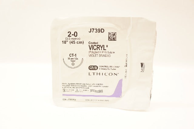 Ethicon J739D 2-0 Coated VICRYL Polyglactin Stre CT-1 Taper 1/2c 36mm, 18inch(x)