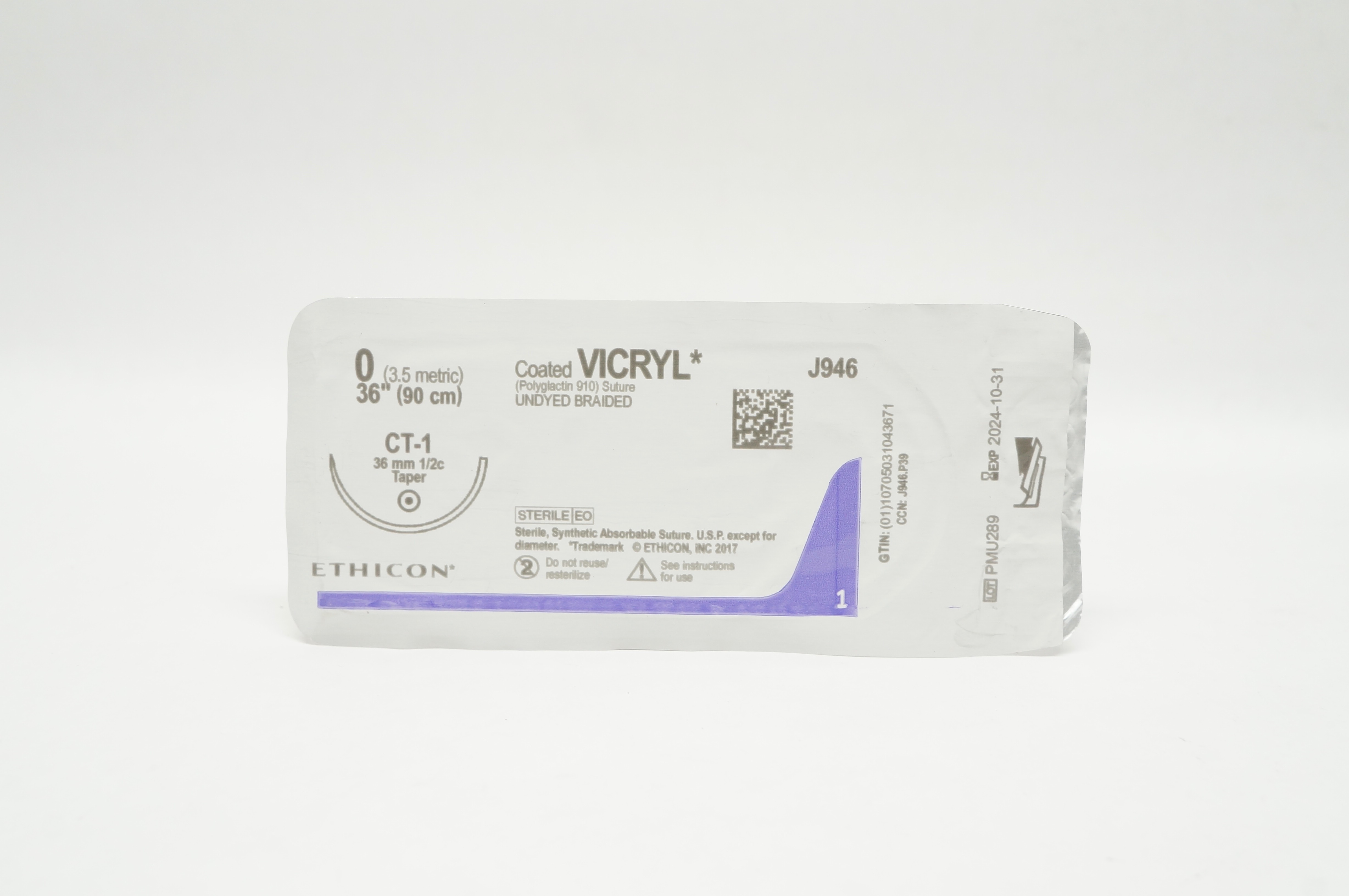 Ethicon J946 0 Coated VICRYL Stre CT-1 36mm 1/2c Taper 36inch