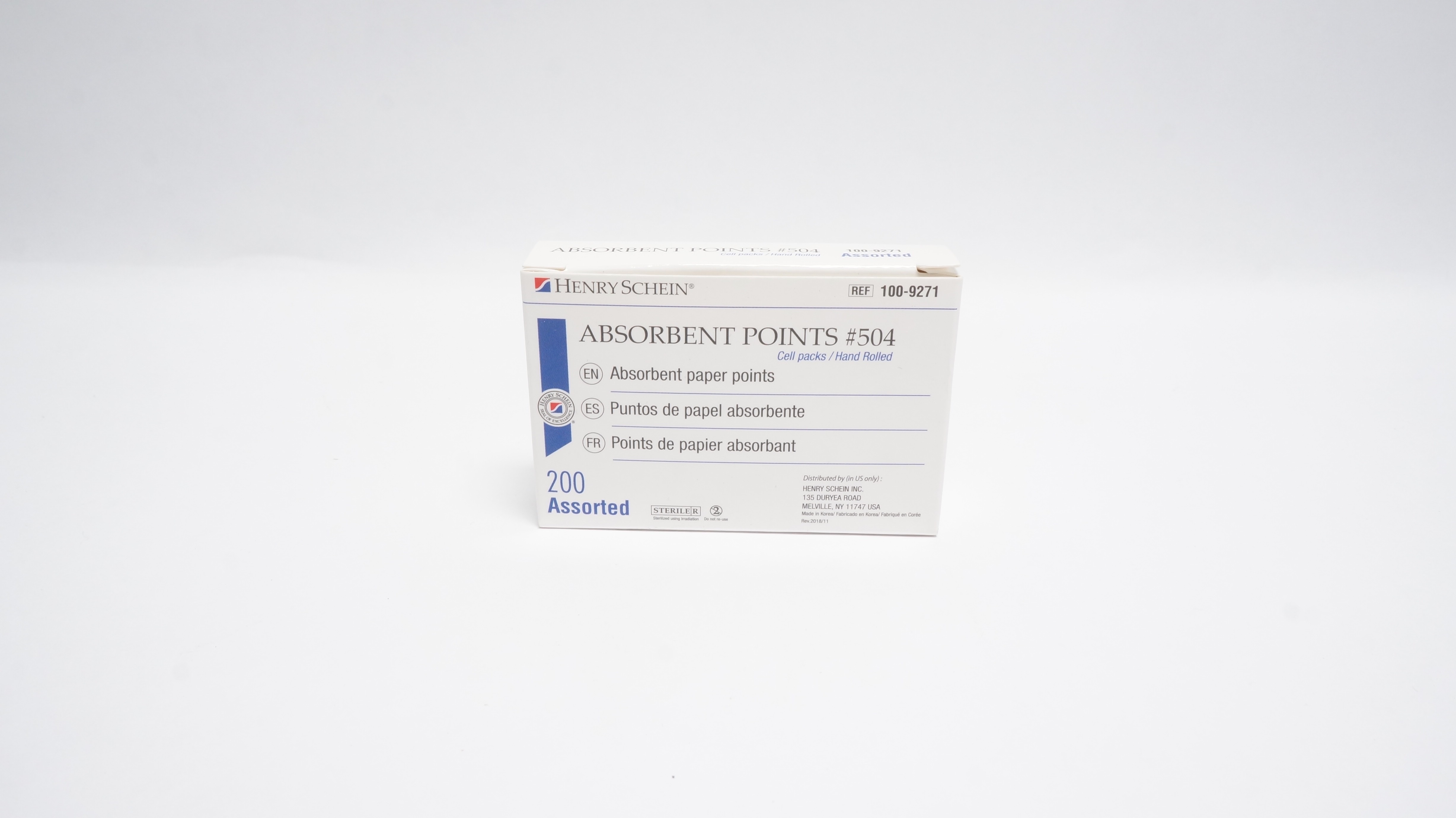 Henry Schein 100-9271 Absorbent Paper Points #504 - Box of 180 Assorted (x)