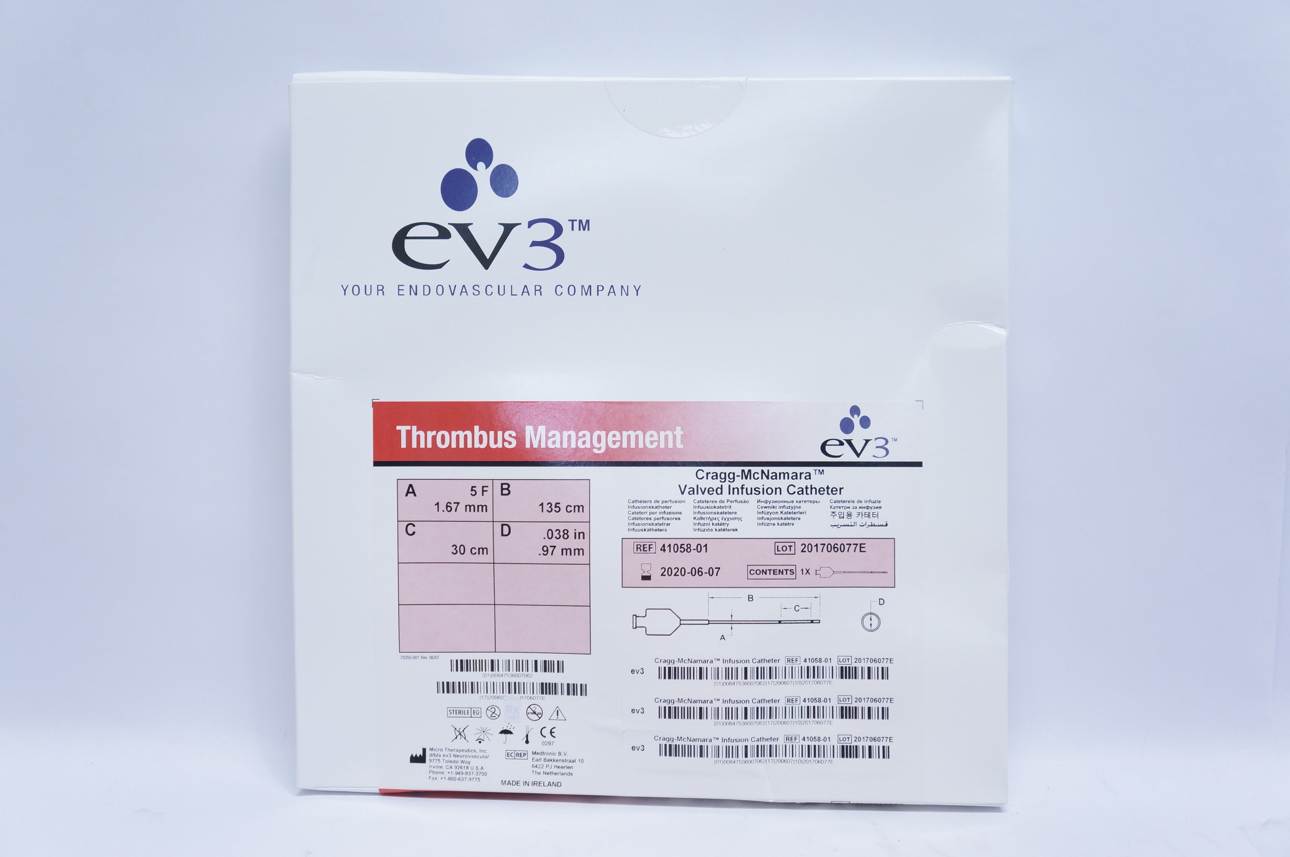 Ev3 41058-01 Cragg-McNamara Valved Infusion Catheter 5F x 135 x 30cm x .97mm (x)