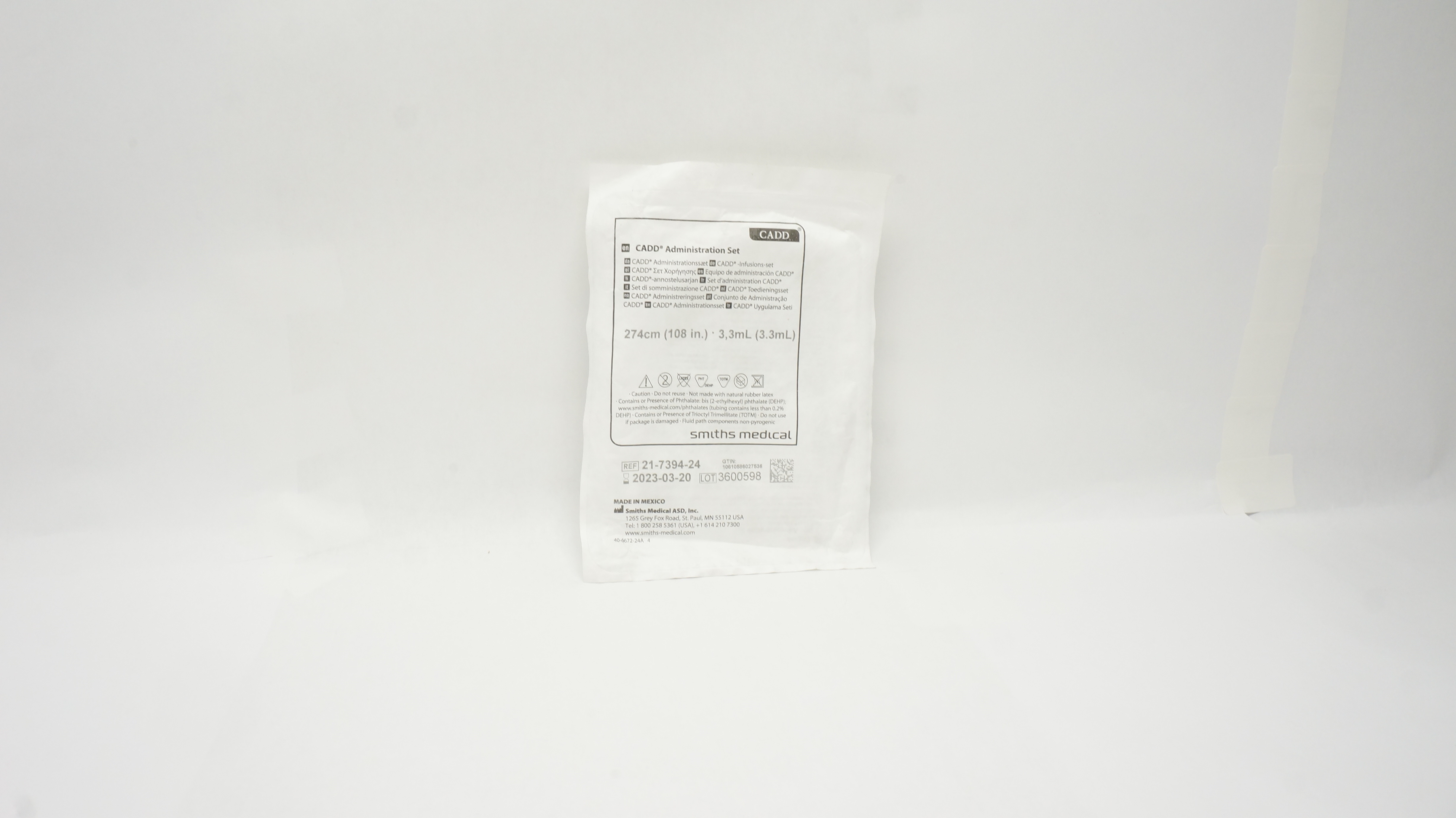 Smiths Medical 21-7394-24 CADD Administration Set 108 inch x 3.3mL