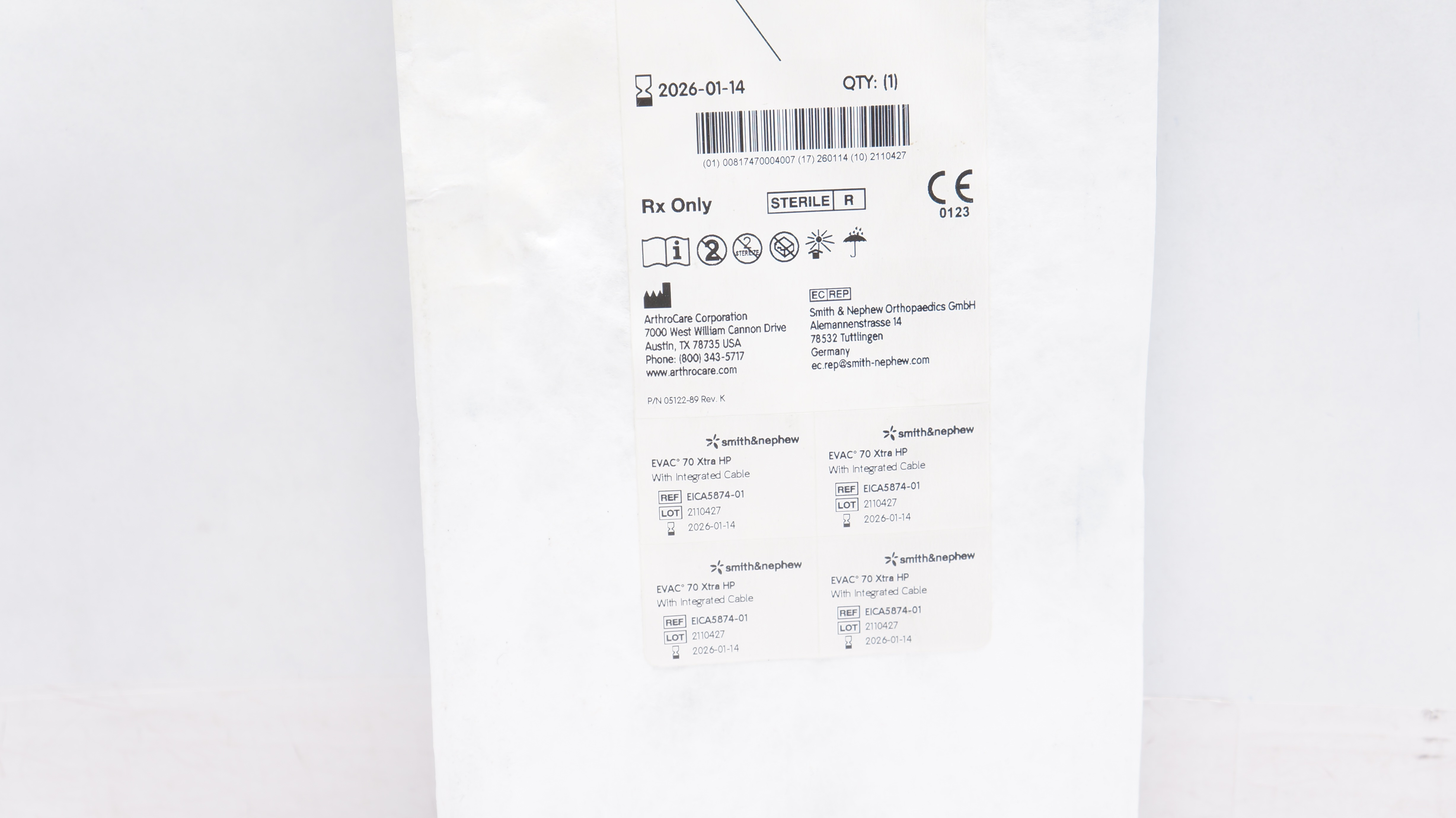 Smith&Nephew EICA5874-01 EVAC 70 Xtra HP W/Integrated Cable