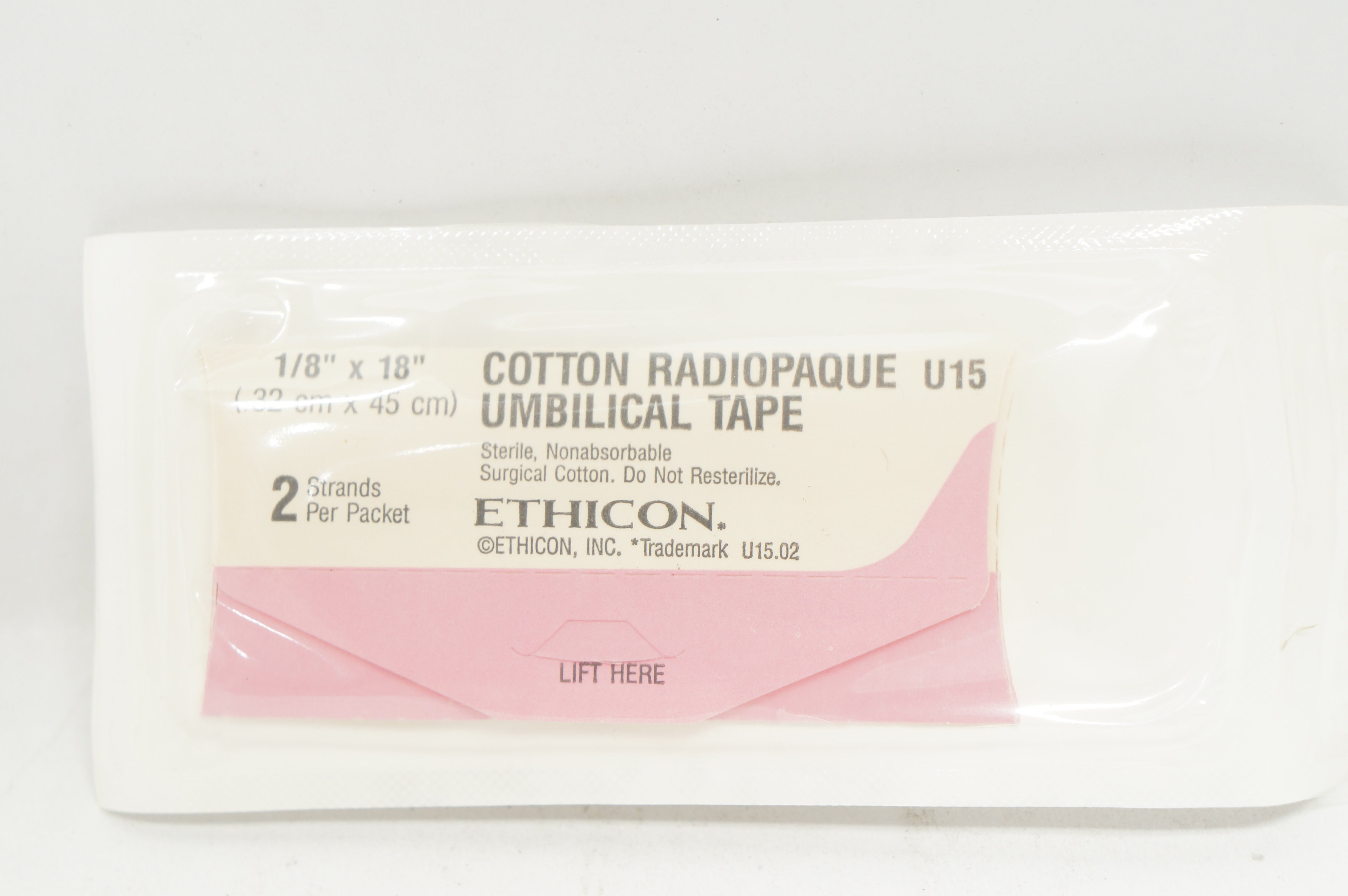 Ethicon U15 Cotton Radiopaque Umbilical Tape 1/8inch x 18inch (x) - Pack of 2
