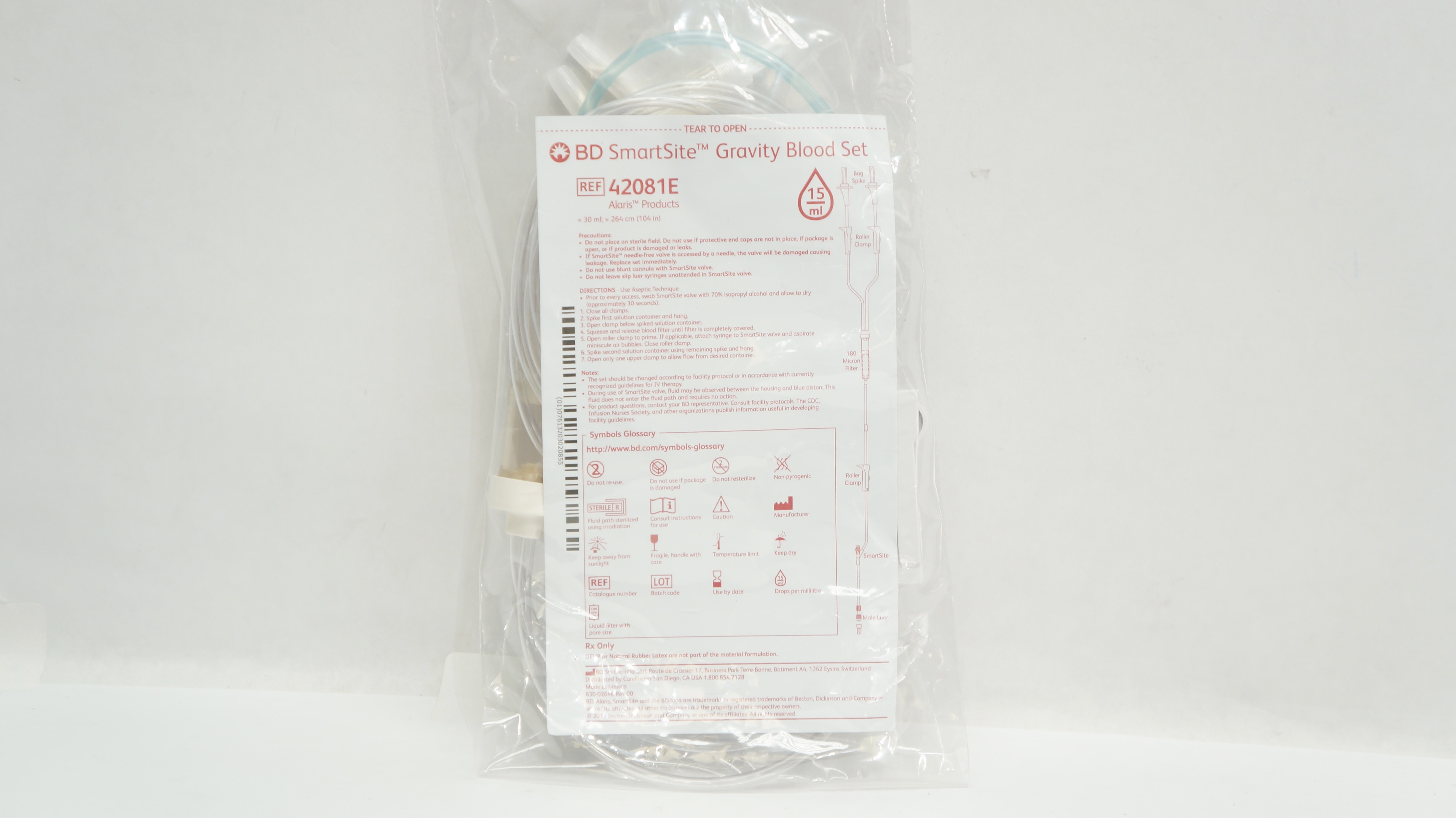 BD 42081E Alaris SmartSite Gravity Blood Set 15Drops/ml, 30ml x 104inch