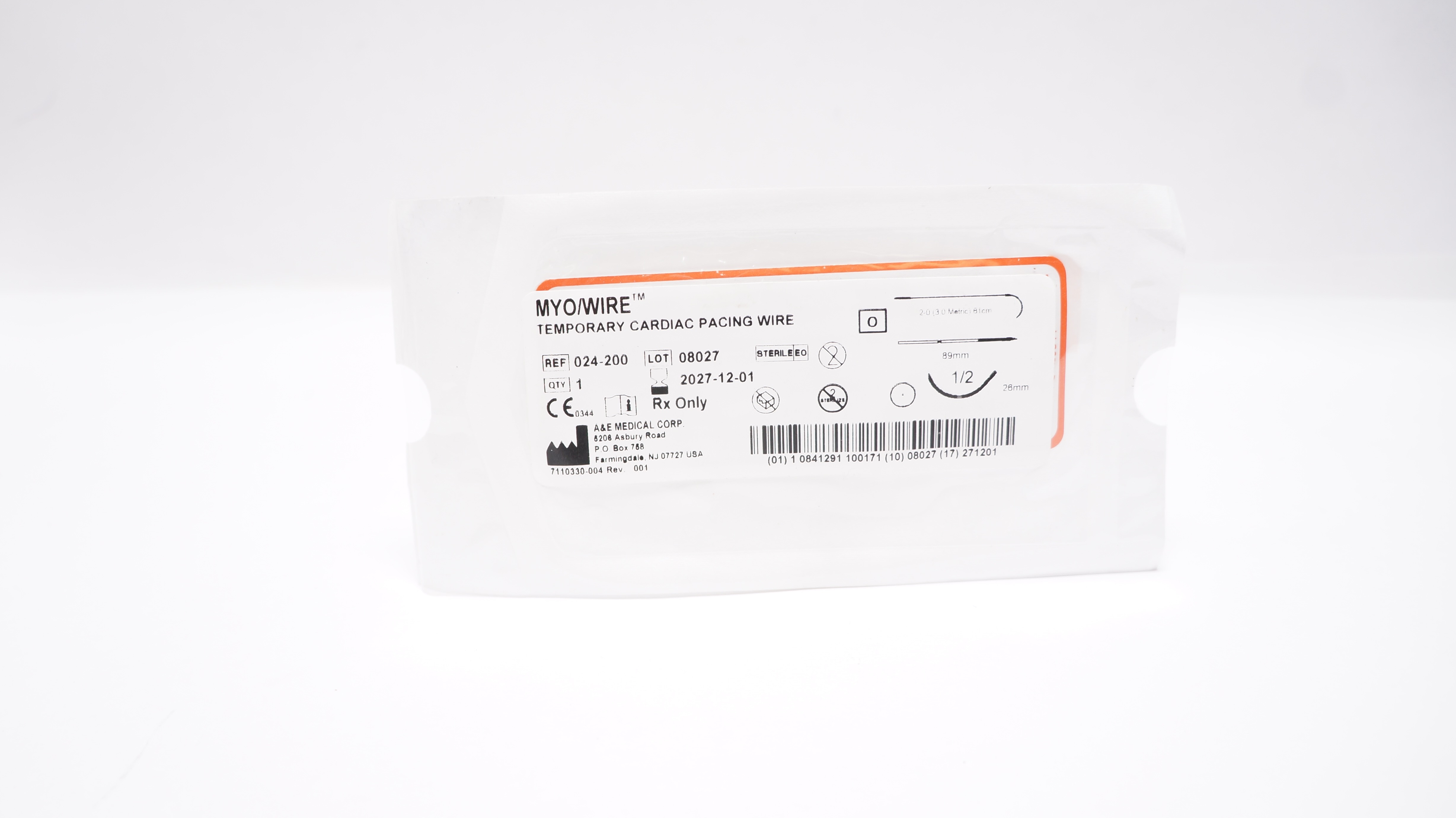 A&E 024-200 2-0 Myo/Wire Medical Temporary Cardiac Pacing Wire 1/2c 26mm, 61cm