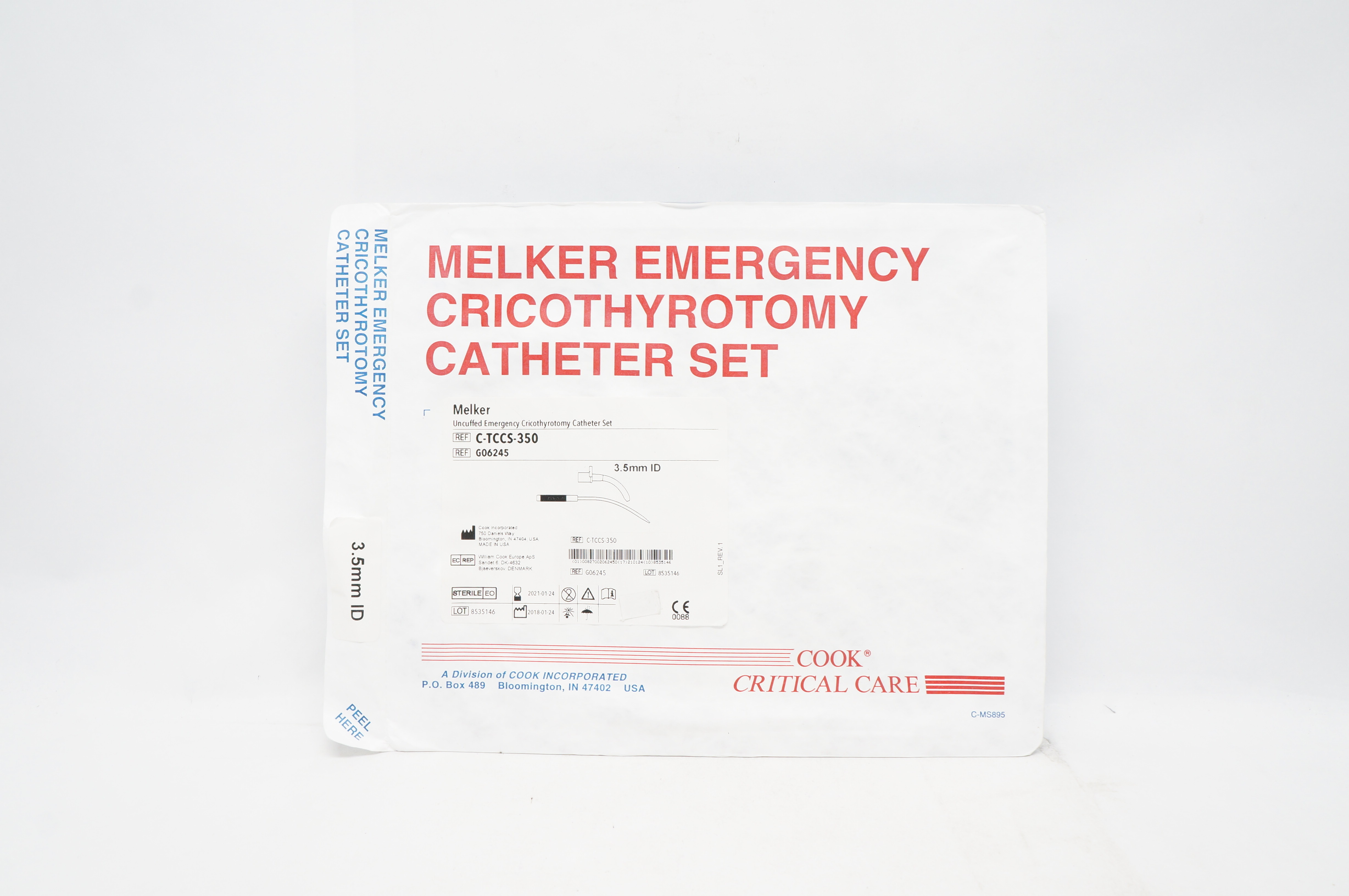 Cook G06245 Melker Uncuffed Emergency Cricothyrotomy Cath. Set 3.5mm ID (x)