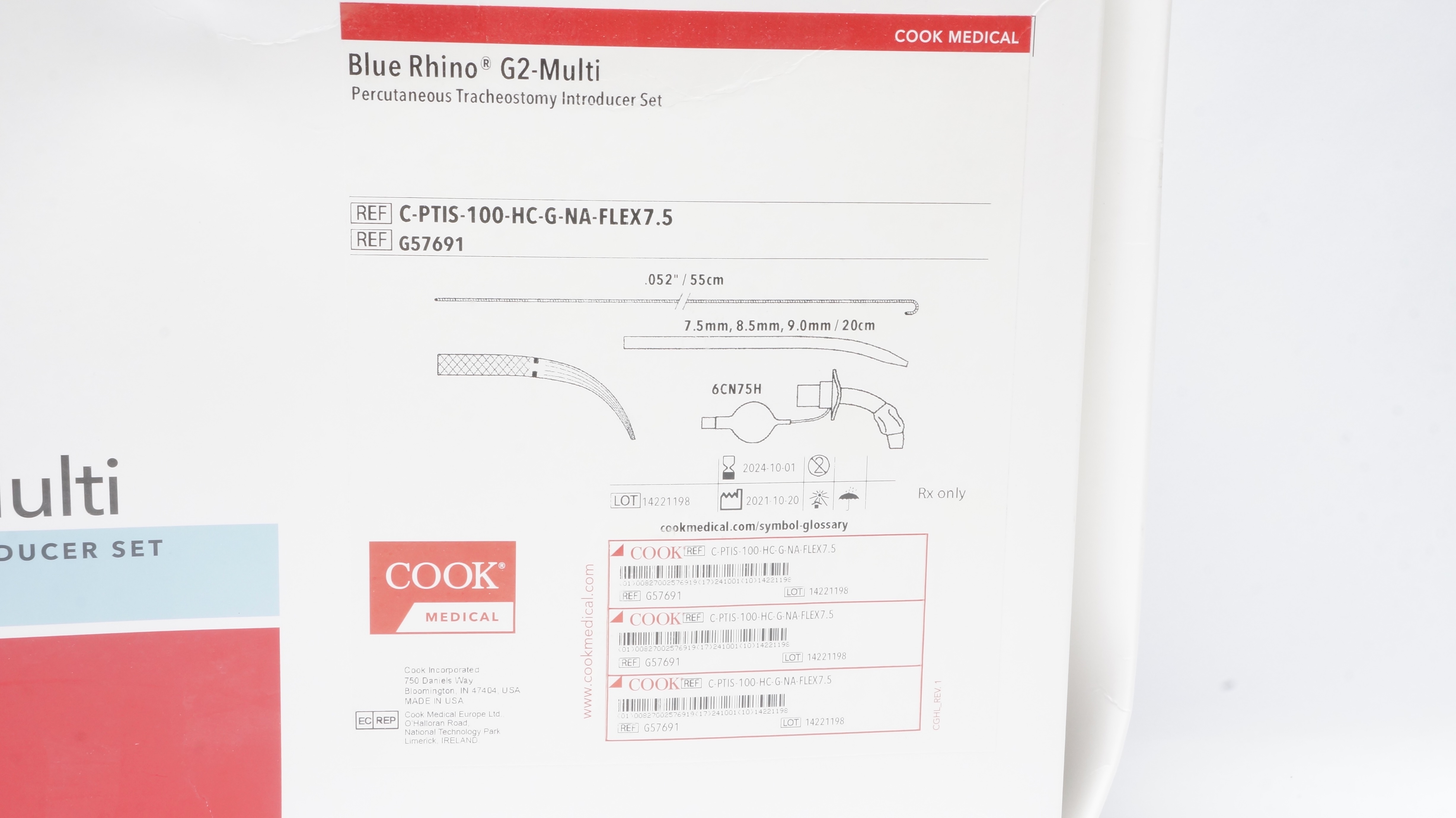 Cook Medical G57691 BlueRhino Percutaneous Tracheostomy Introducer Set (x)