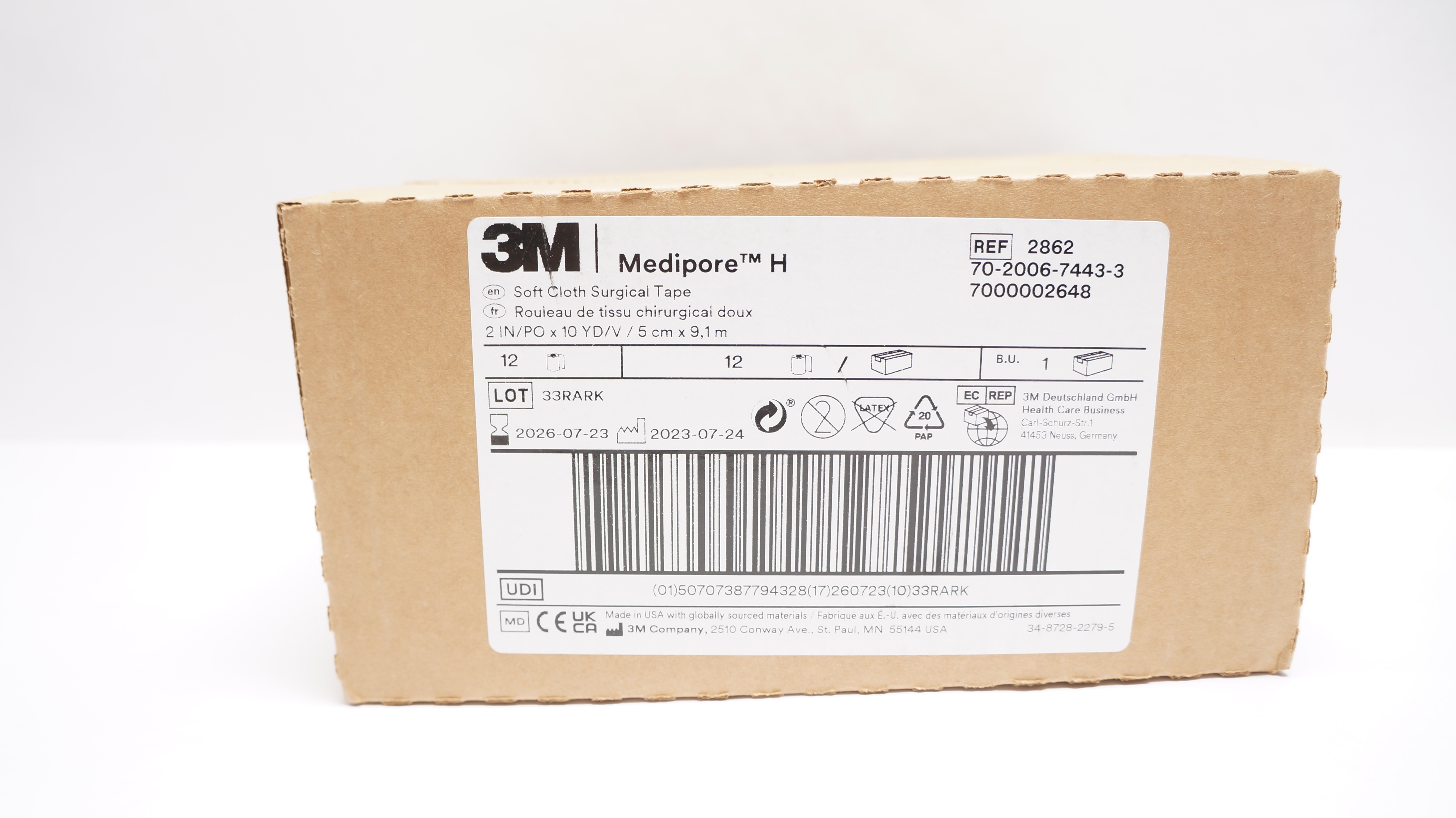 3M 2862 Medipore-H Soft Cloth Surgical Tape 2inch x 10yd. - Case of 12