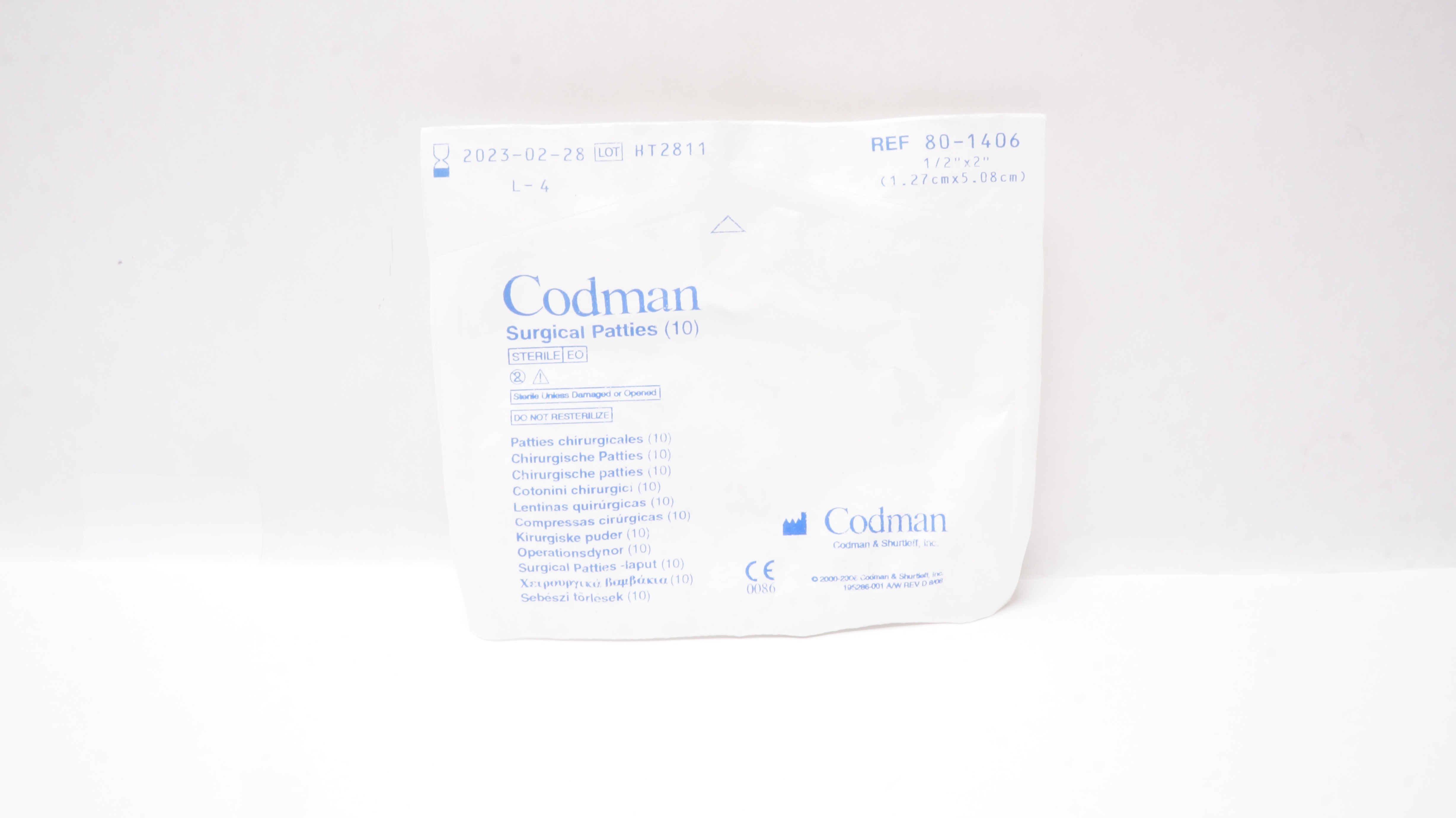 Codman 80-1406 Surgical Patties 1/2inch x 2inch (x) - Pack of 10