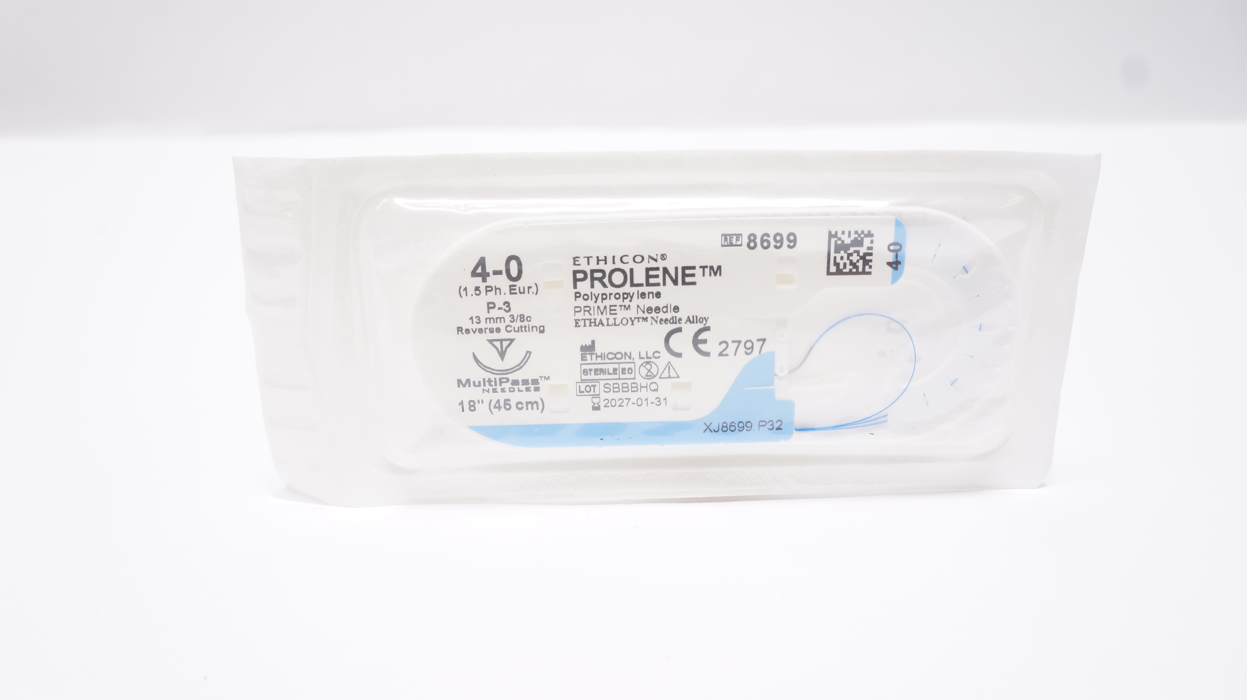 Ethicon 8699 4-0 PROLENE Polypropylene Stre P-3 13mm 3/8c Reverse Cutting 18inch