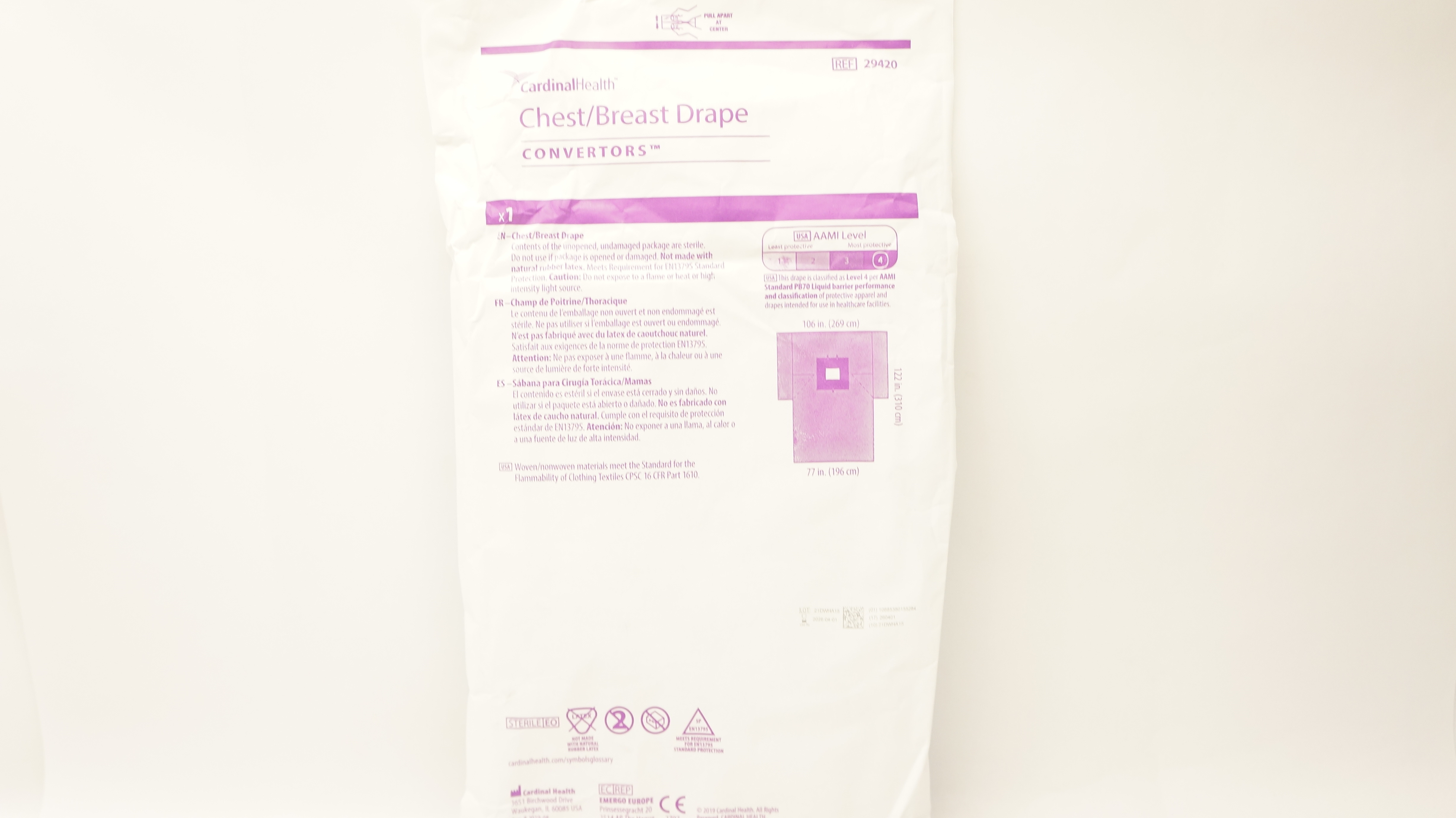 Cardinal Health 29420 Convertors Chest/Breast Drape 106in. x 122in. x 77in. (x) Case of 12