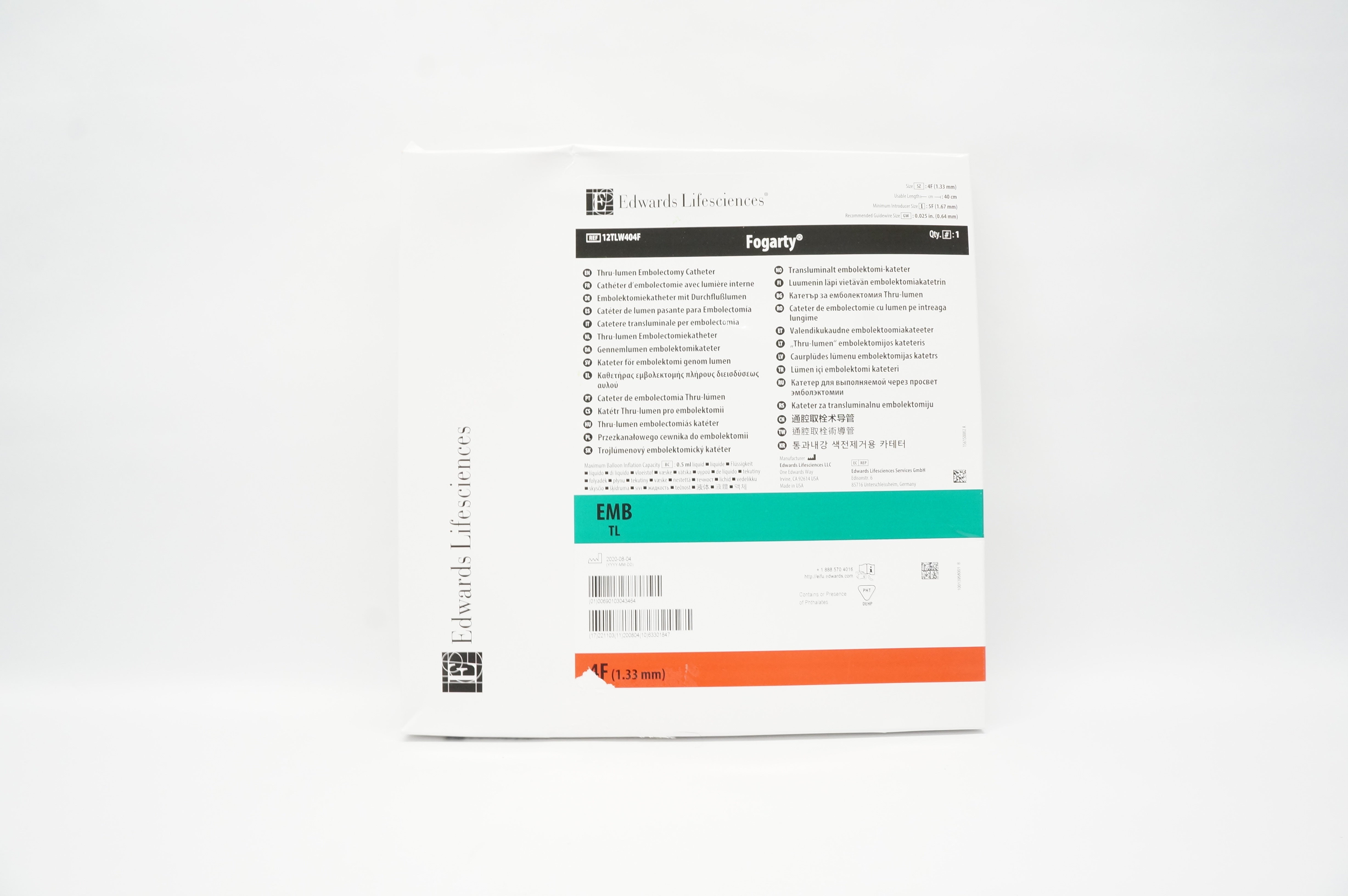 Edwards Lifesciences 12TLW404F Fogarty Thru-Lumen Embolectomy Cath. 4F x 40cm