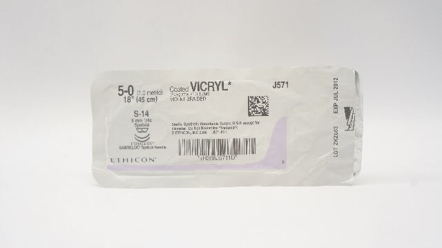 Ethicon J571 5-0 Coated VICRYL Surgical Stre S-14 8mm 1/4c Spatula 18inch (x)