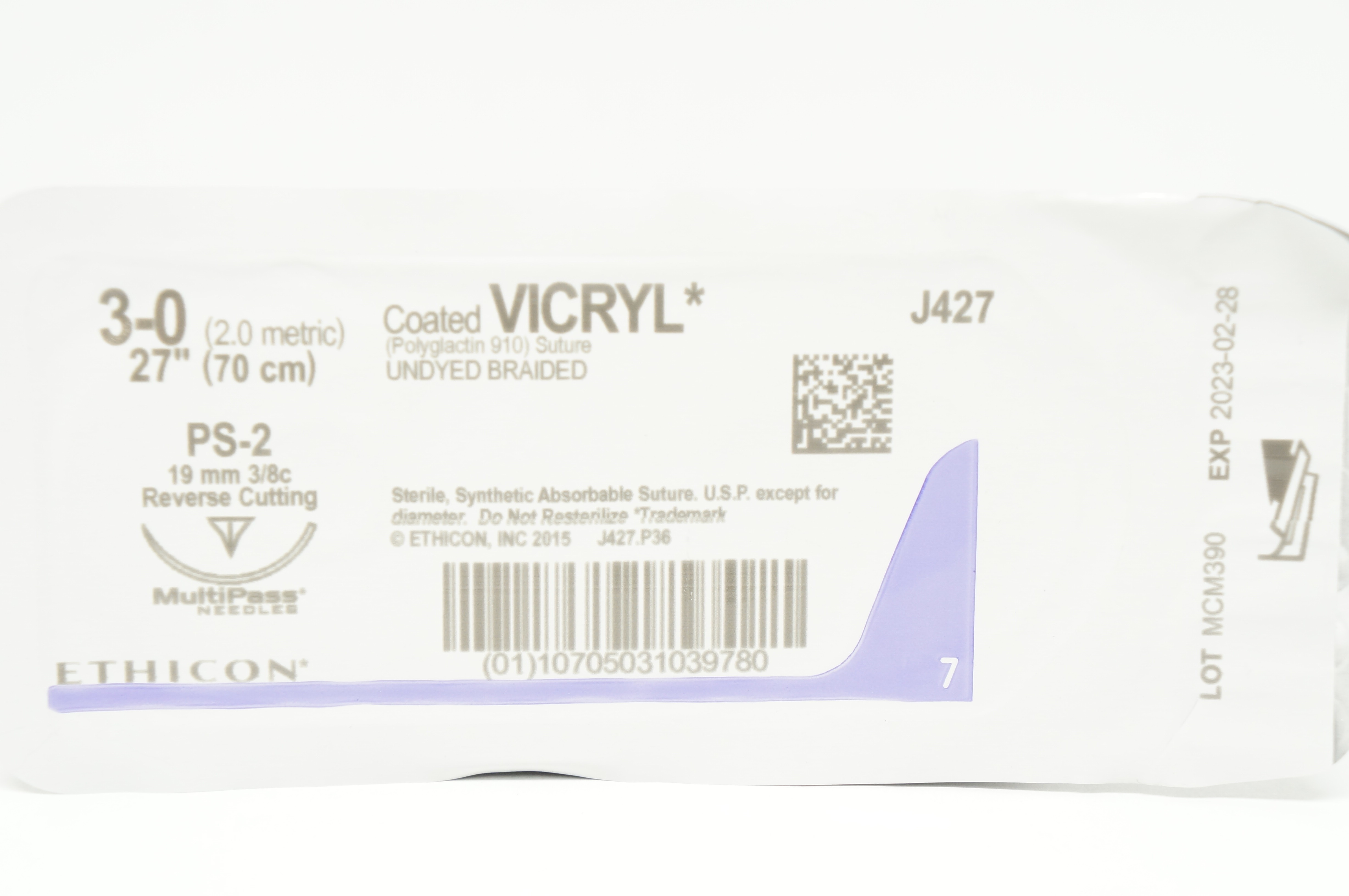 Ethicon J427 3-0 Coated VICRYL Stre PS-2 19mm 3/8c Reverse Cutting 27inch (x)