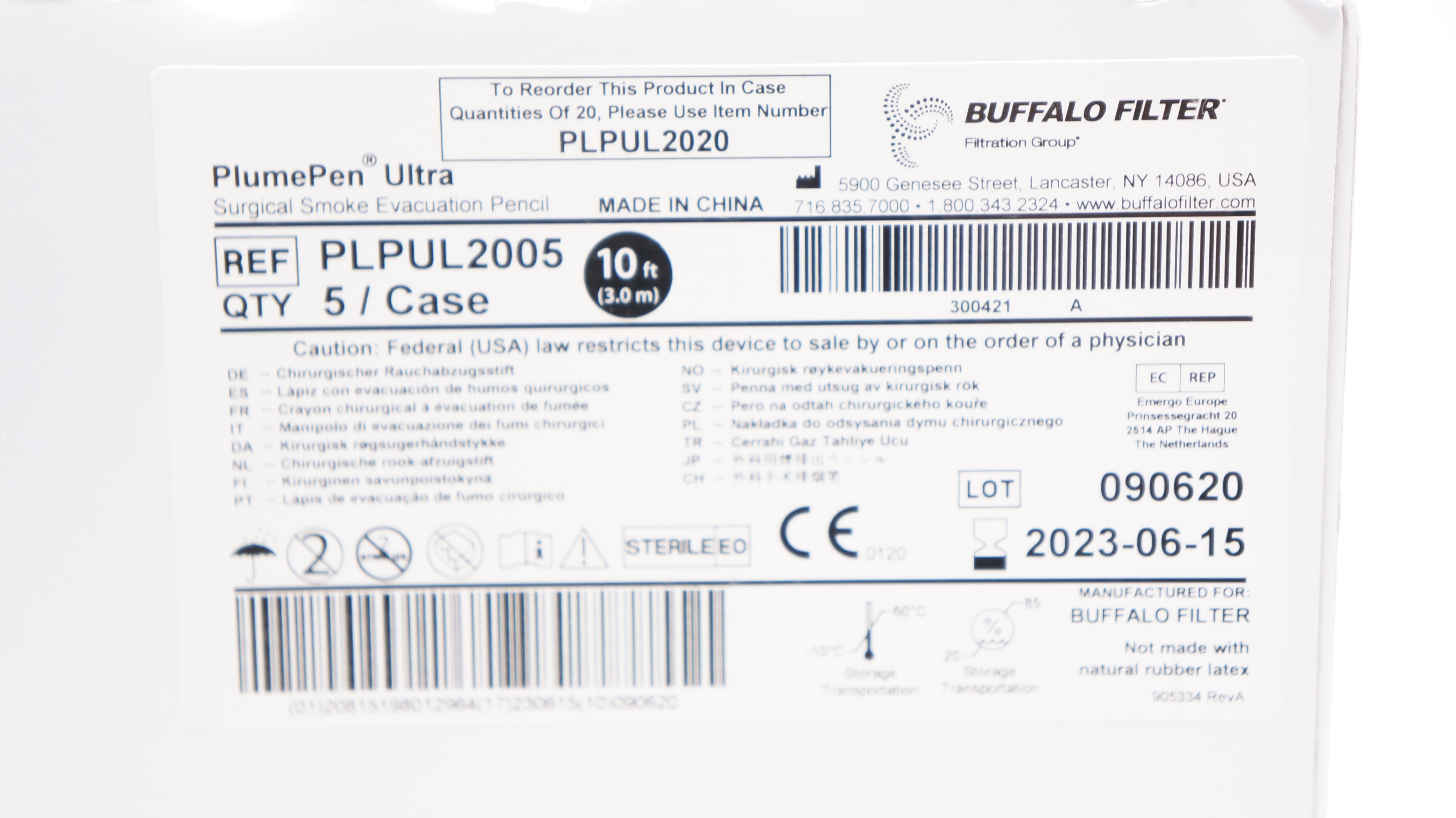 Buffalo Filter PLPUL2005 PlumePen Surgical Smoke Evacuation Pencil (x)- Box of 5