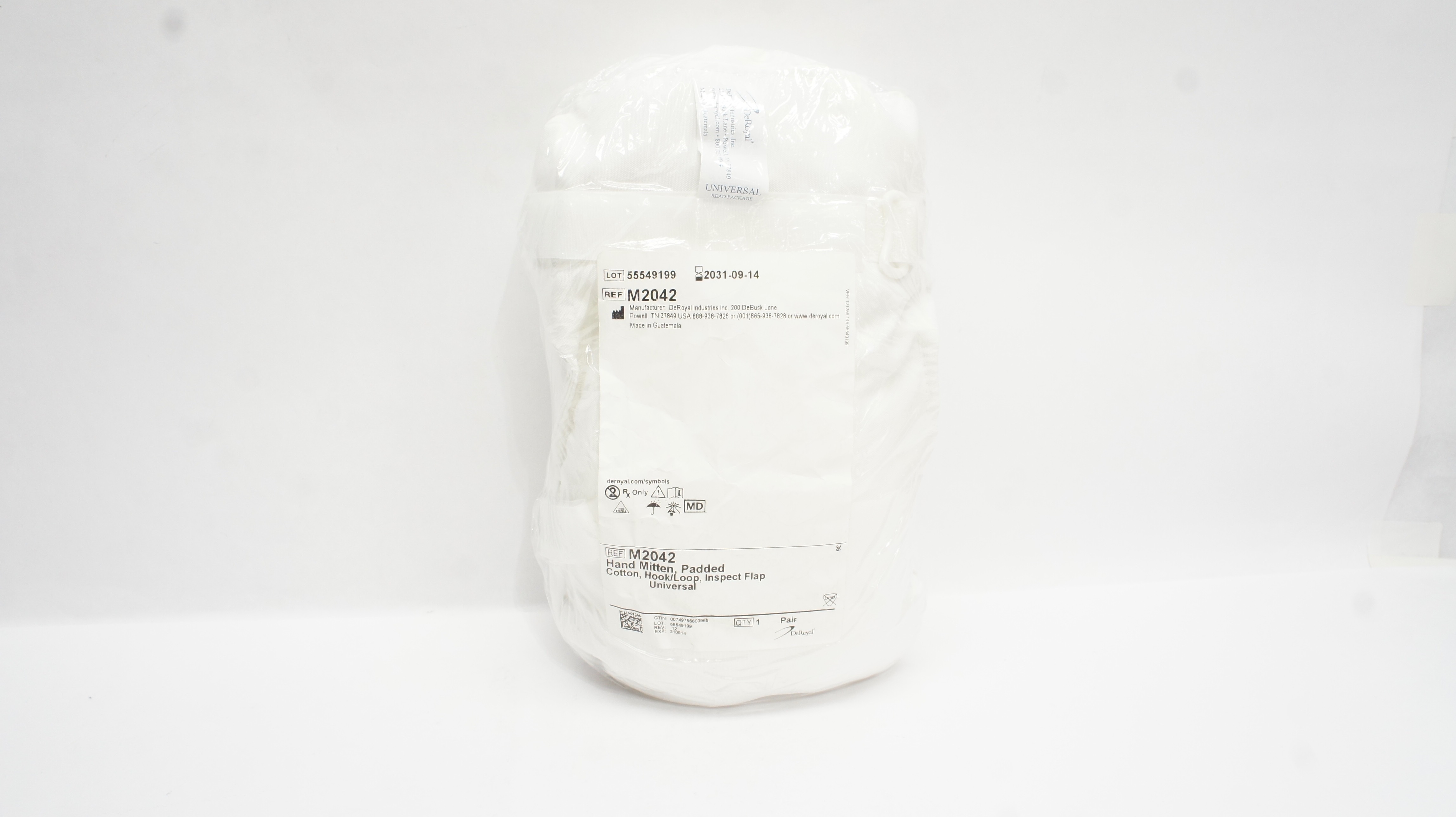 DeRoyal M2042 Hand Mitten,Padded Cotton, Hook/Loop,Inspect Flap Universal