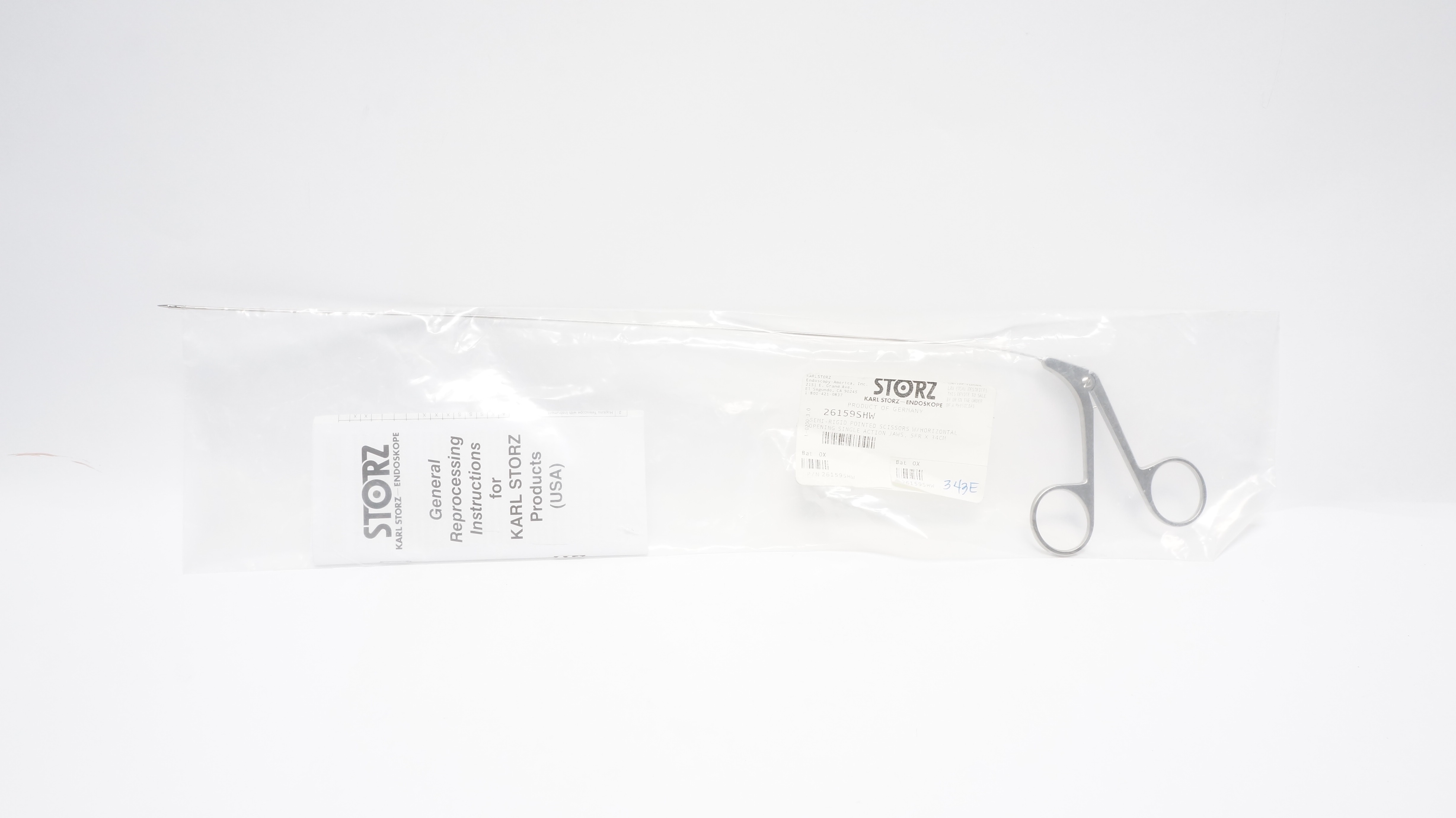 Karl Storz 26159SHW Semi-Rigid Pointed Scissors w/ Horizontal Opening 5Fr x 34cm