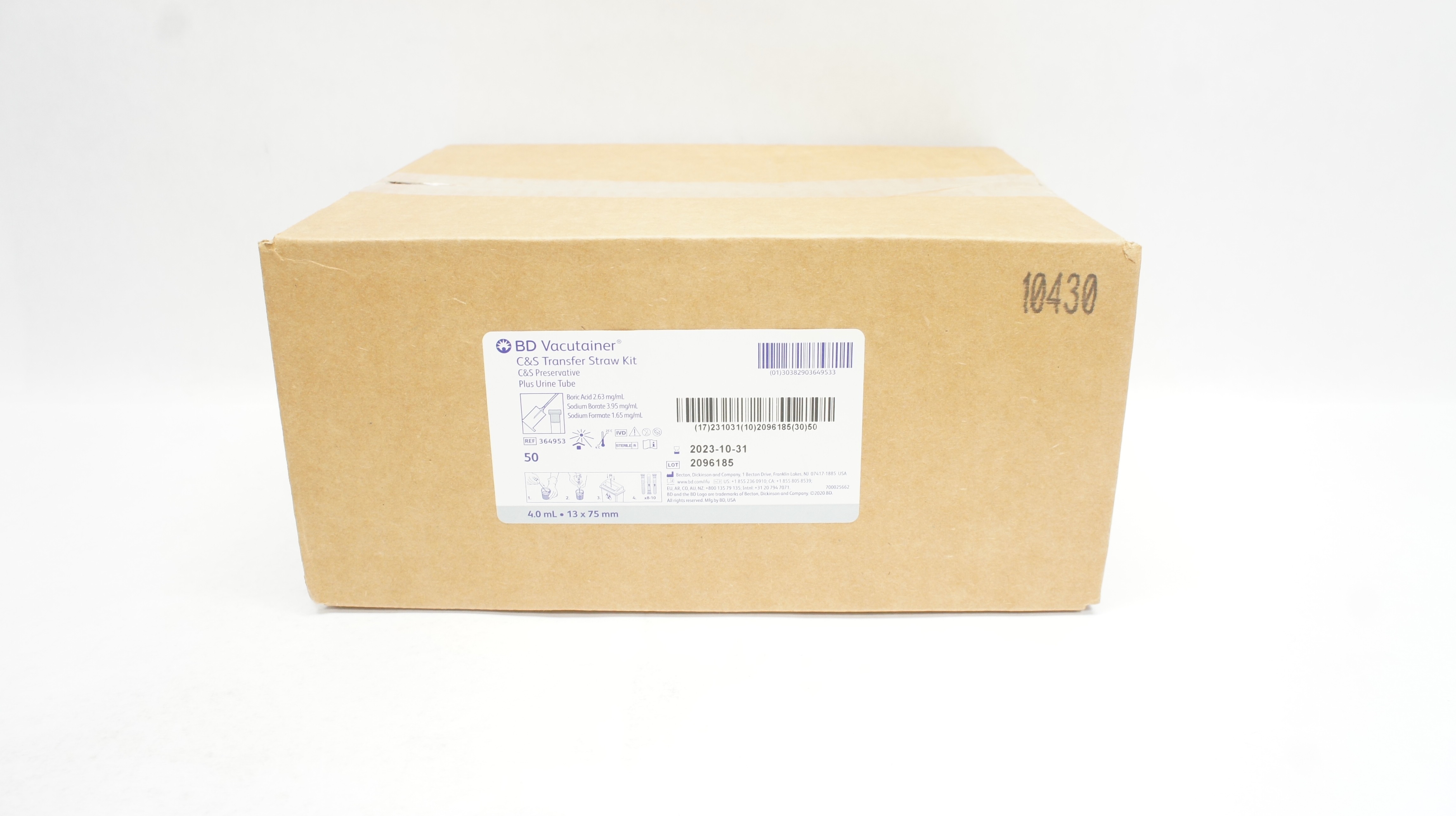 BD 364953 Vacutainer C&S Transfer Straw Kit 4.0mL x 13 x 75 mm (x) - Case of 50