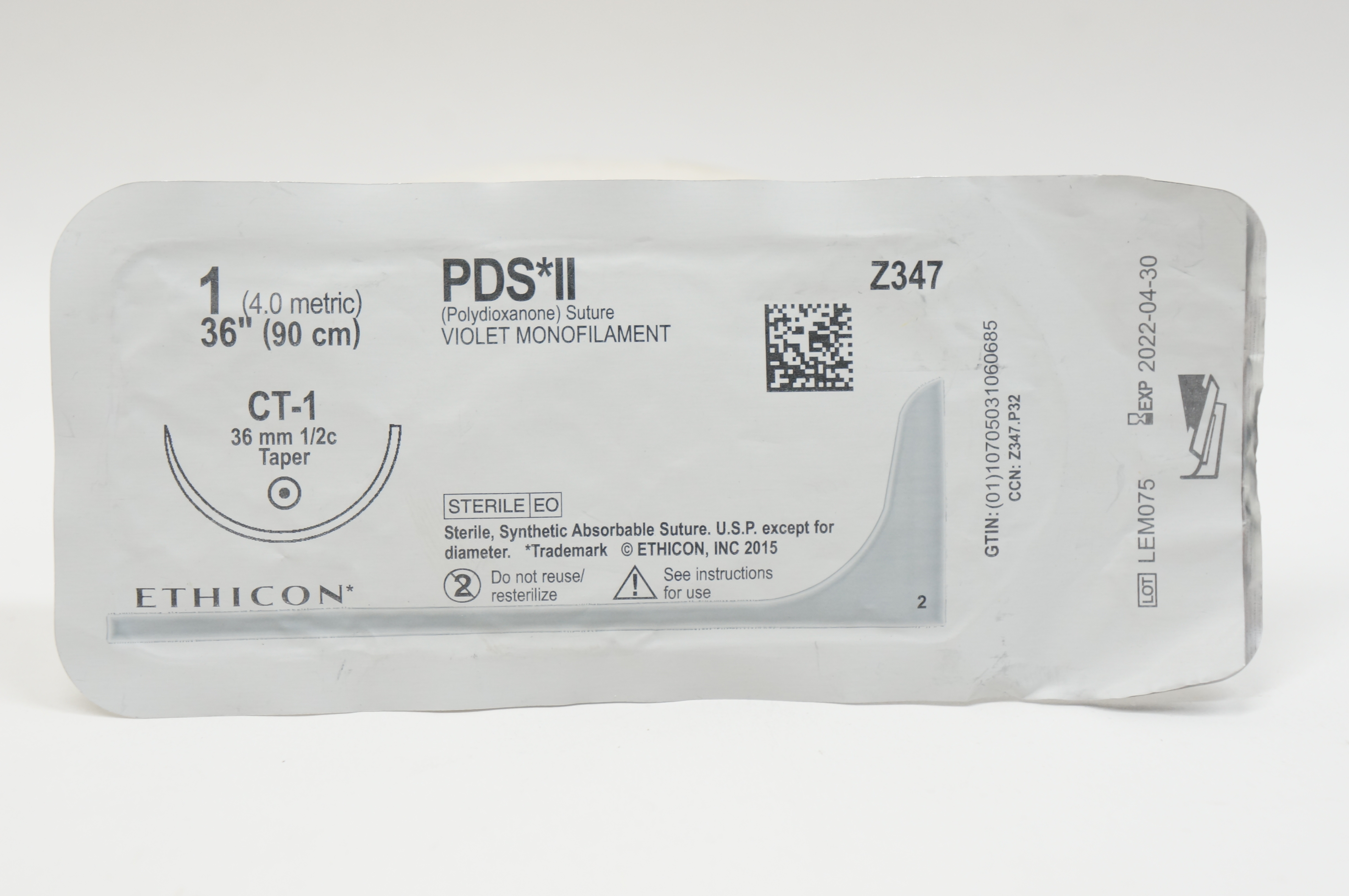 Ethicon Z347 1 PDS II, CT-1, 36mm 1/2c Taper, 36inch