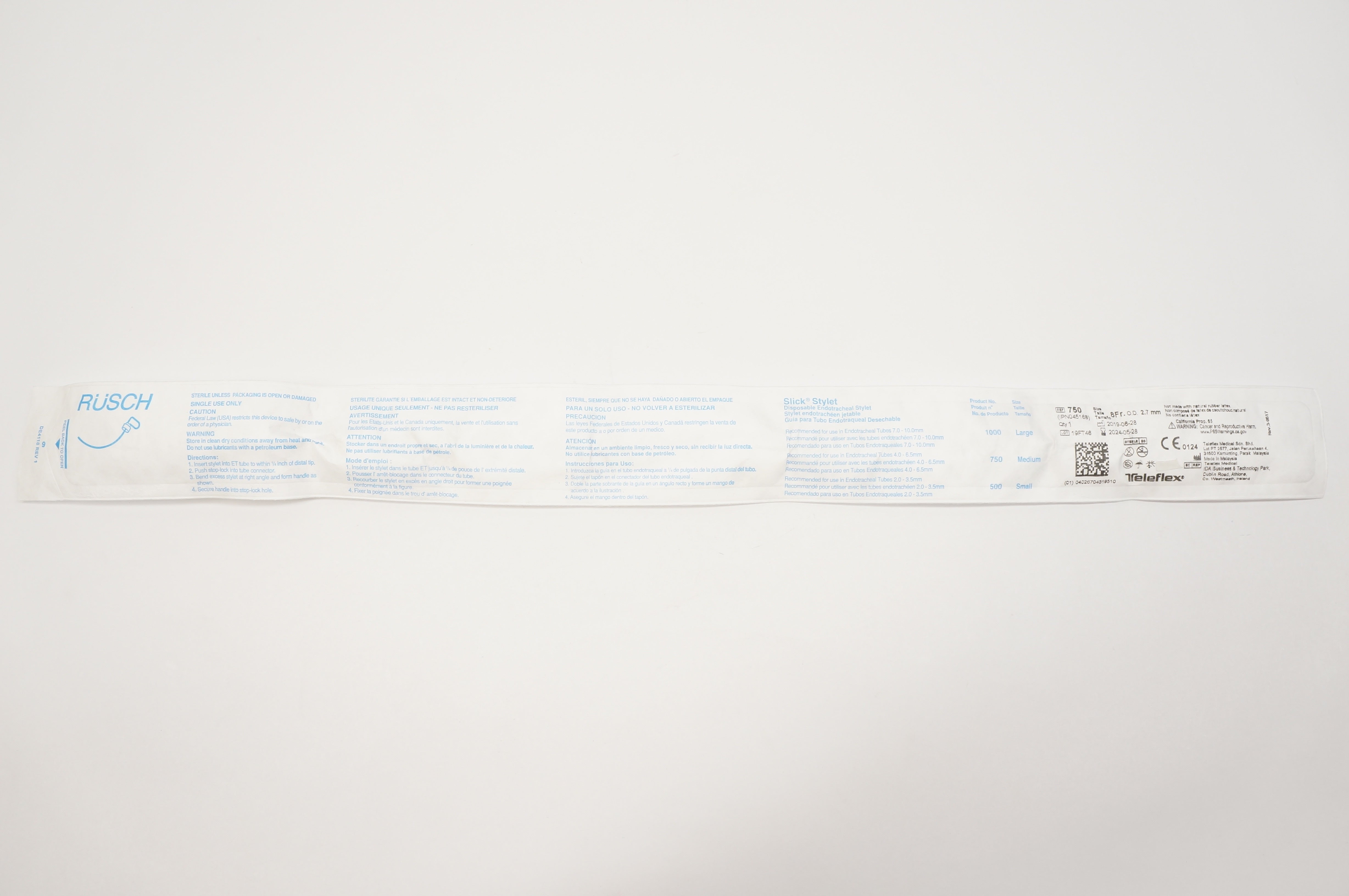 Teleflex 750 Rusch Slick Stylet Disposable Endotracheal Stylet 8Fr. x 2.7mm