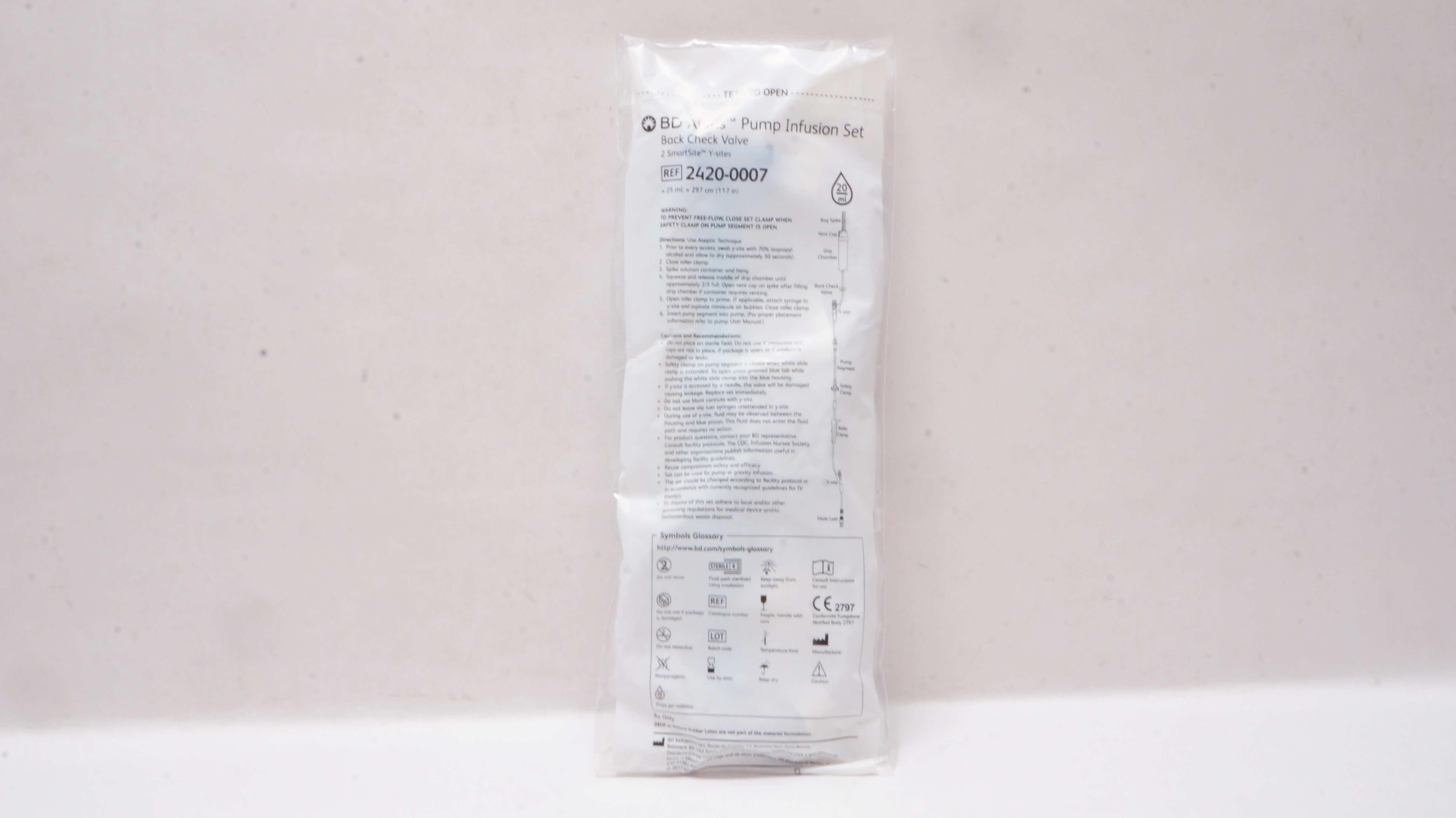 BD 2420-0007 Alaris Pump Infusion Set Back Check Valve 117inch x 25ml 20Drops/mL