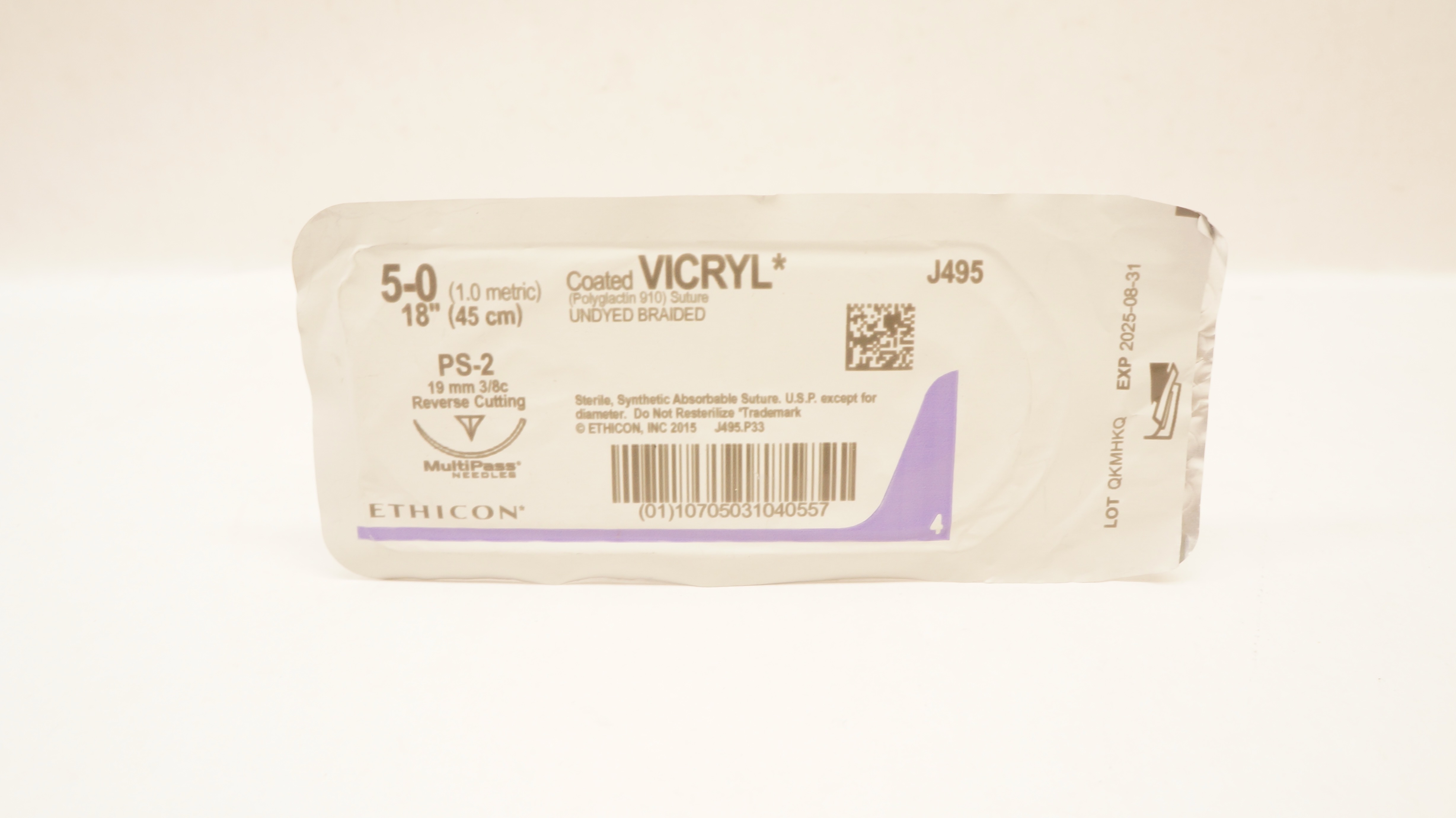 Ethicon J495 5-0 Coated Vicryl Stre PS-2 19mm 3/8c Reverse Cutting, 18inch