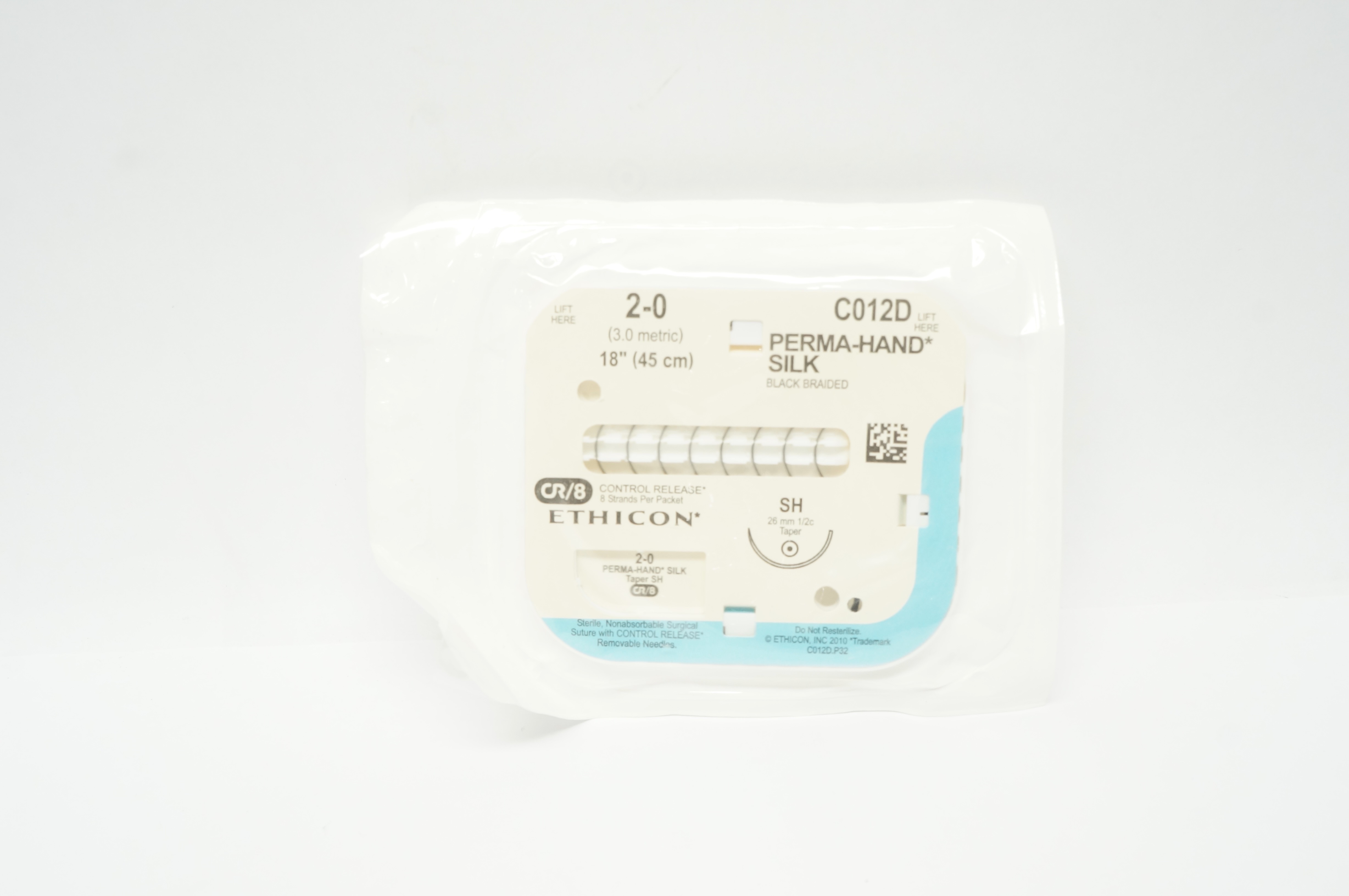 Ethicon C012D 2-0 Perma-Hand Silk Surgical Stre SH 26mm 1/2c Taper, 18inch (x)