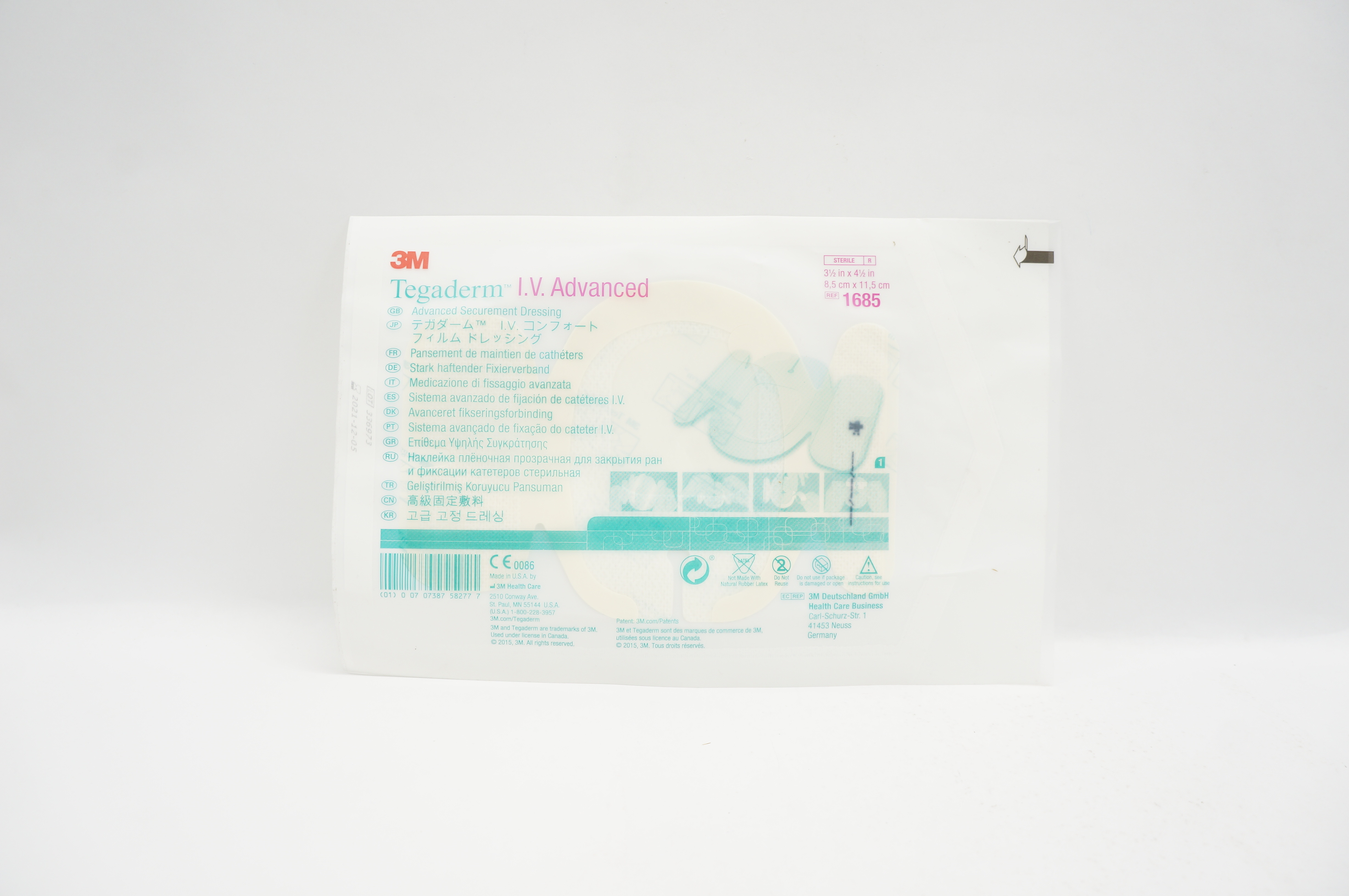 3M 1685 Tegaderm I.V. Advanced Securement Dressing 3-1/2 inch x 4-1/2 inch