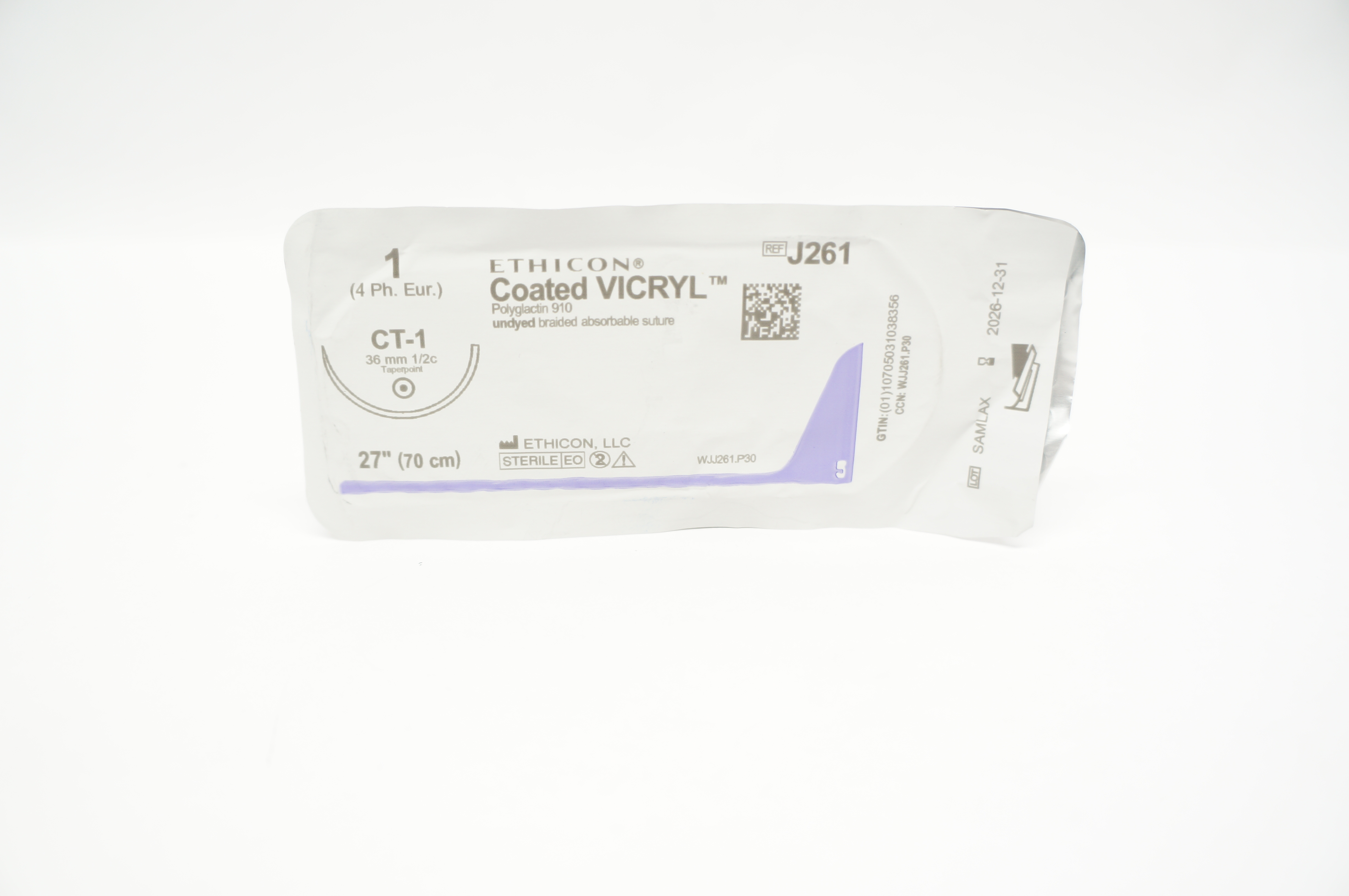 Ethicon J261 1 Coated VICRYL Stre CT-1 36mm 1/2c Taperpoint, 27inch