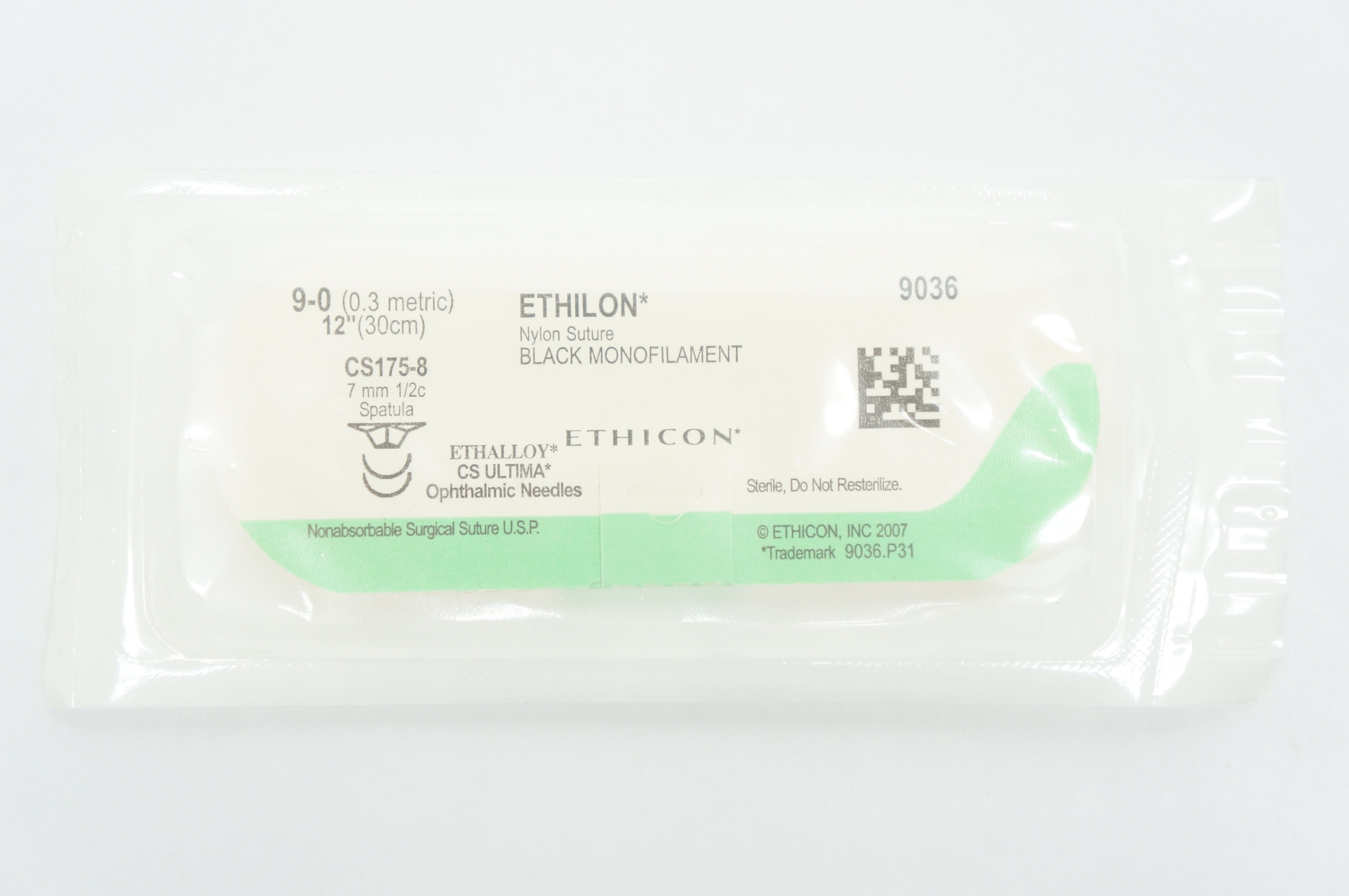 Ethicon 9036 Nylon Black Monofilament 9-0 12inch CS175-8 Spatula 7mm (x)